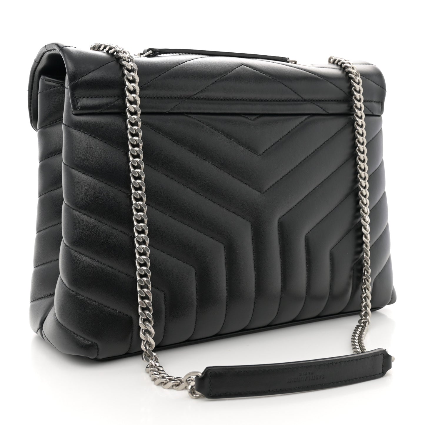 Calfskin Y Quilted Monogram Medium Loulou Chain Satchel Black