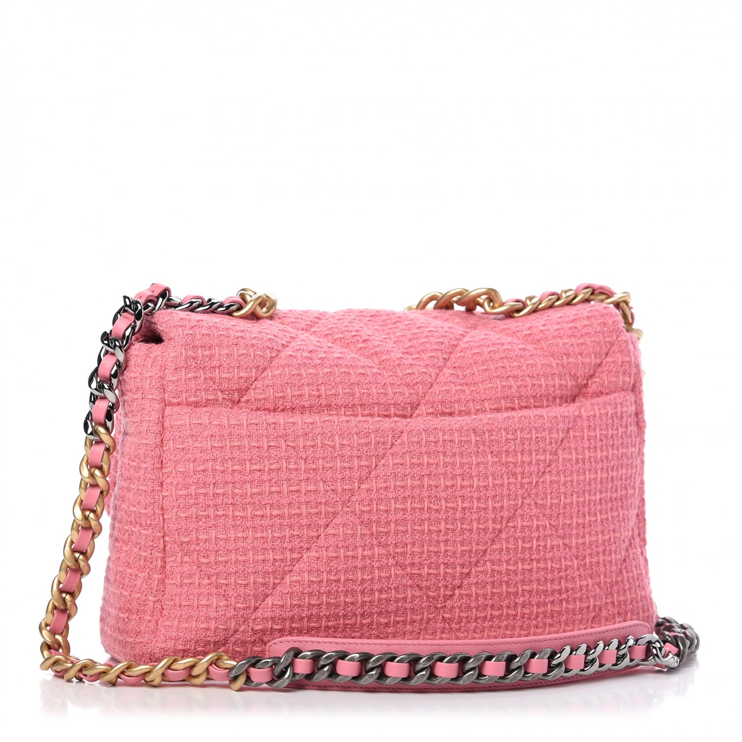 Metallic Tweed Quilted Large Chanel 19 Flap Pink