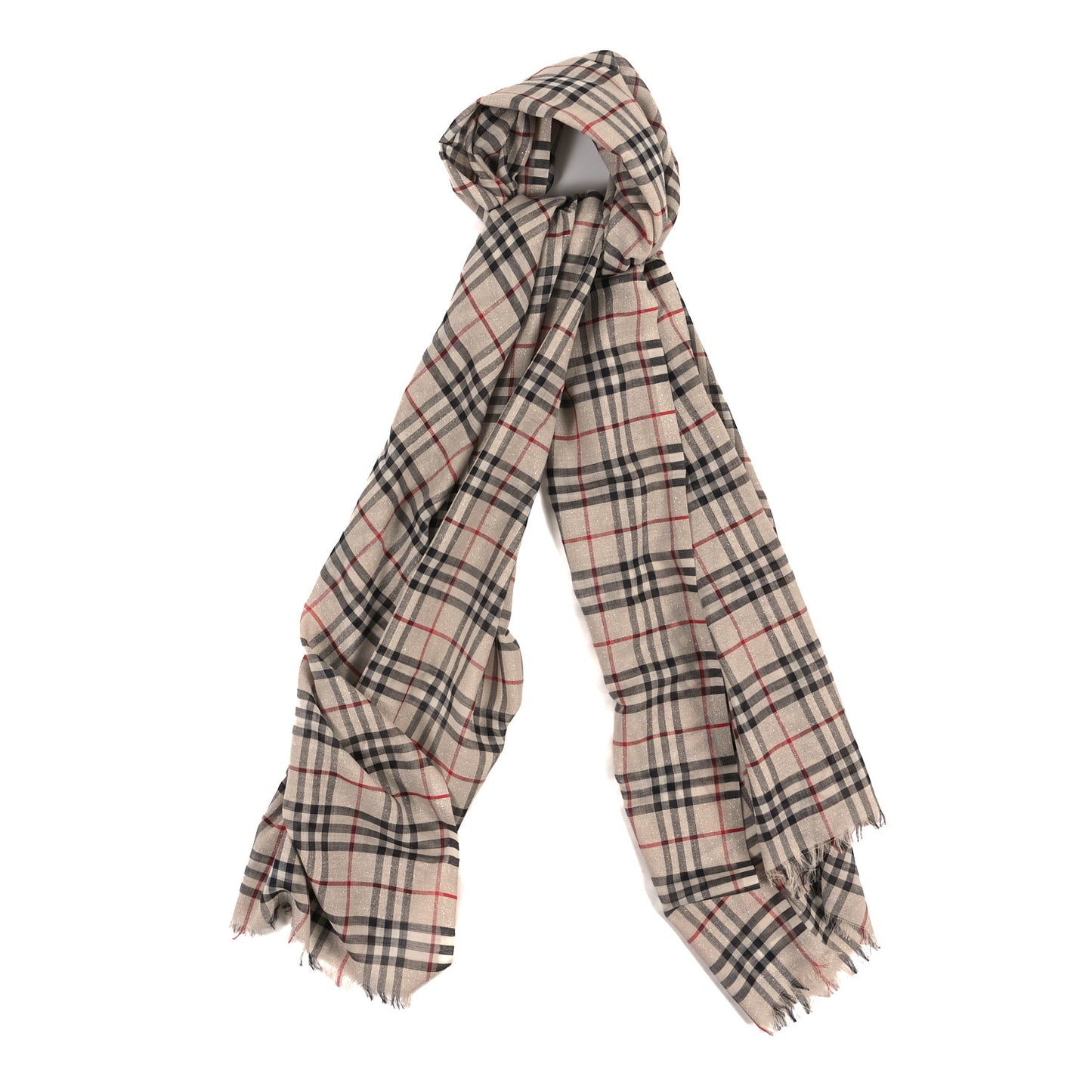 Metallic Silk Wool Gauze Giant Check Scarf Stone
