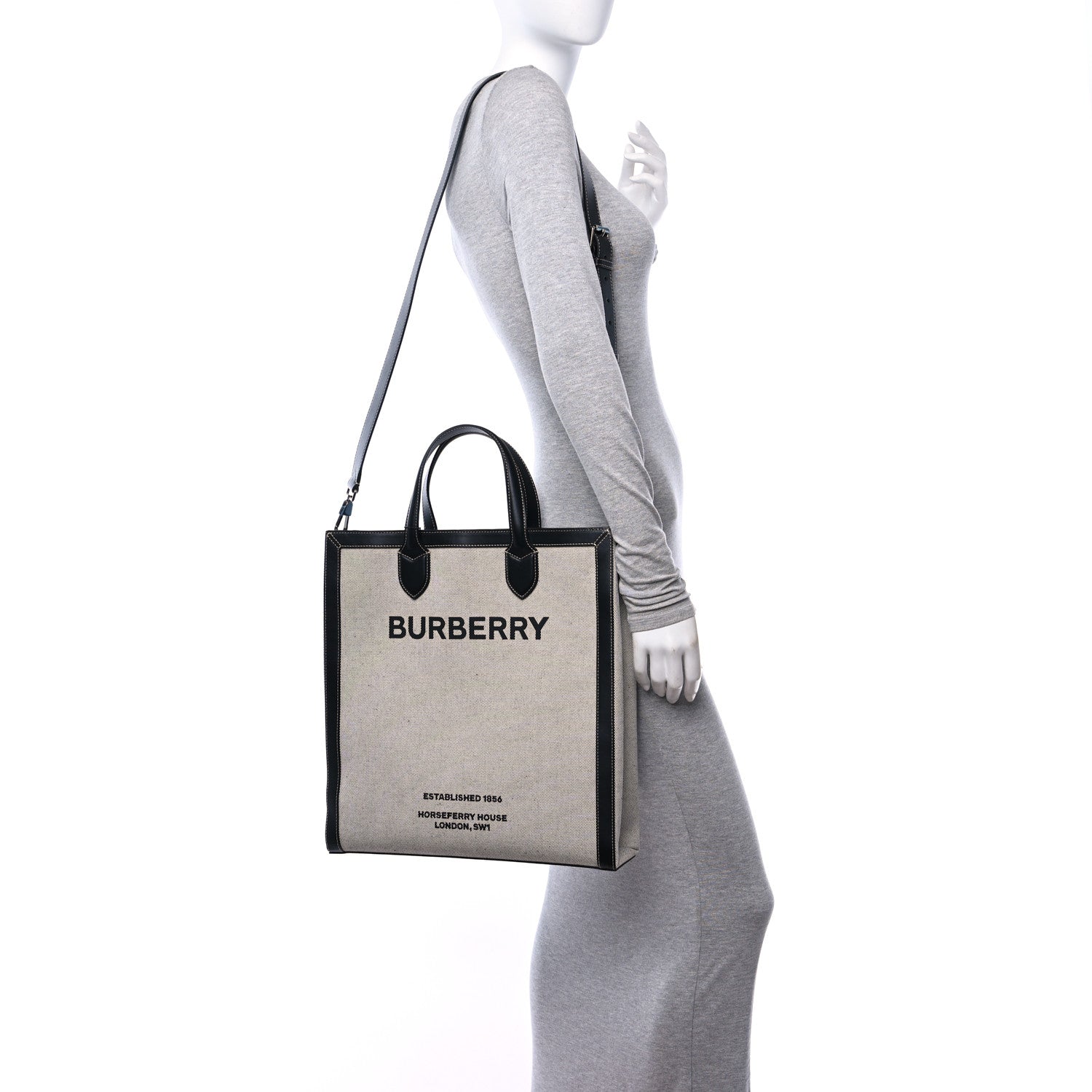 Burberry Smooth Calfskin Canvas Horseferry Print Medium Kane Tote Black 2 of 12