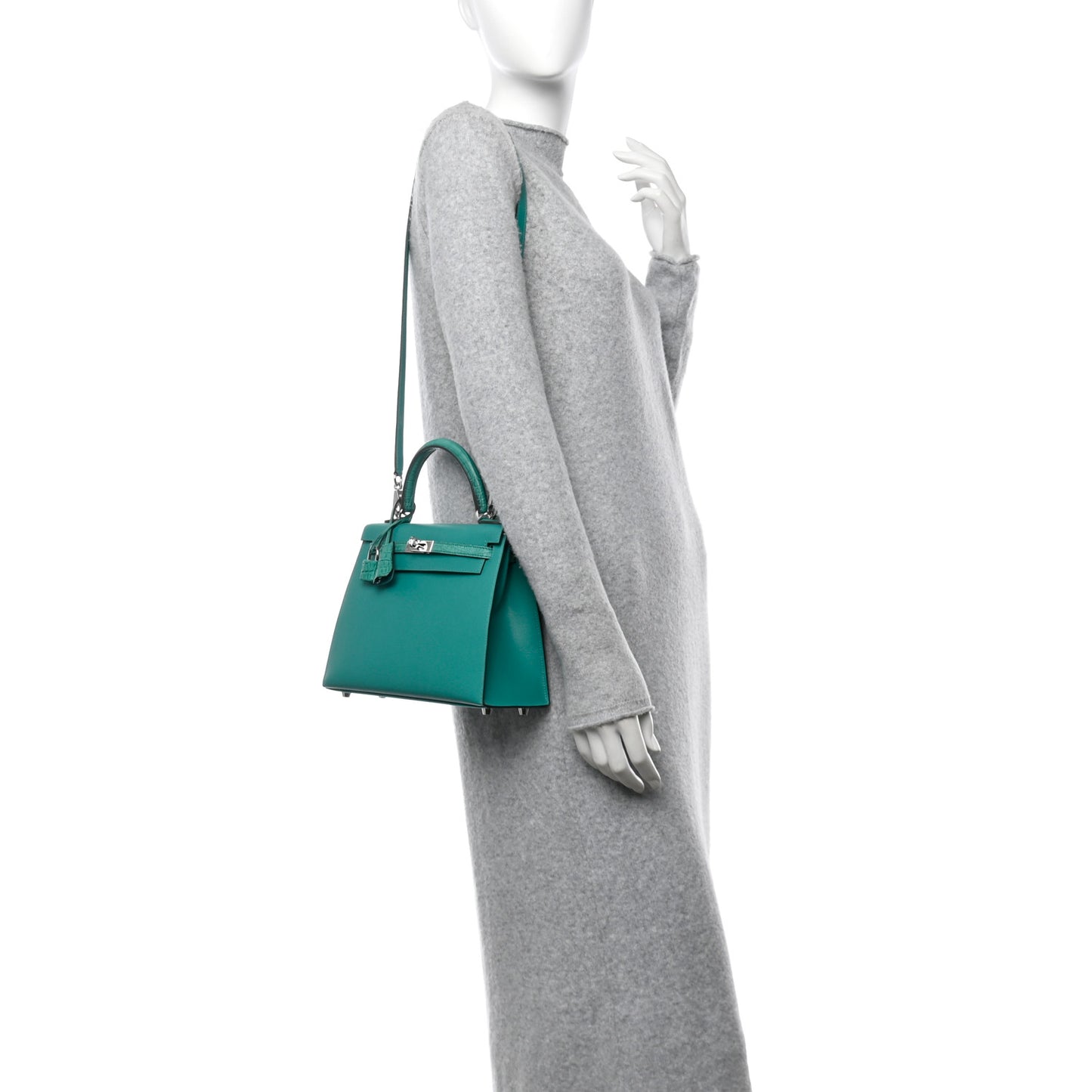 Madame Calfskin Matte Alligator Kelly Sellier Touch 25 Vert Verone Vert Jade