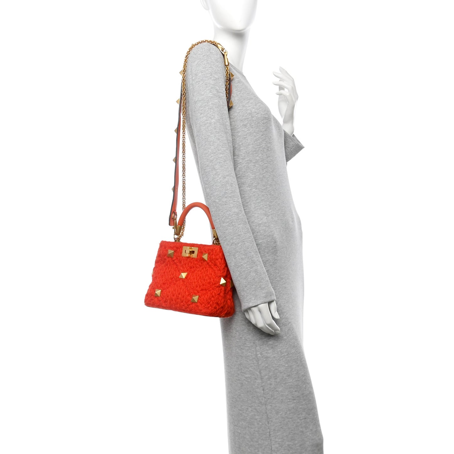 Wool Woven Small Roman Stud The Handle Bag Titian