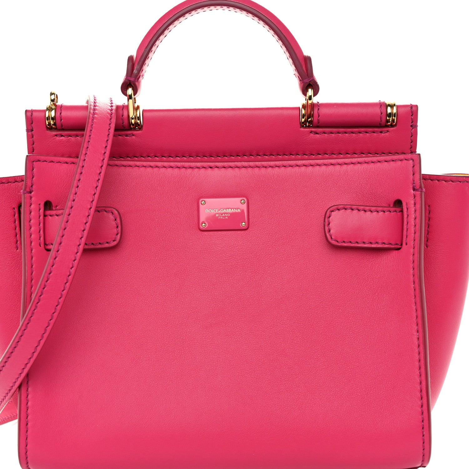 Dolce & Gabbana Calfskin Small Sicily 62 Soft Bag Fuchsia Yellow 8 of 10