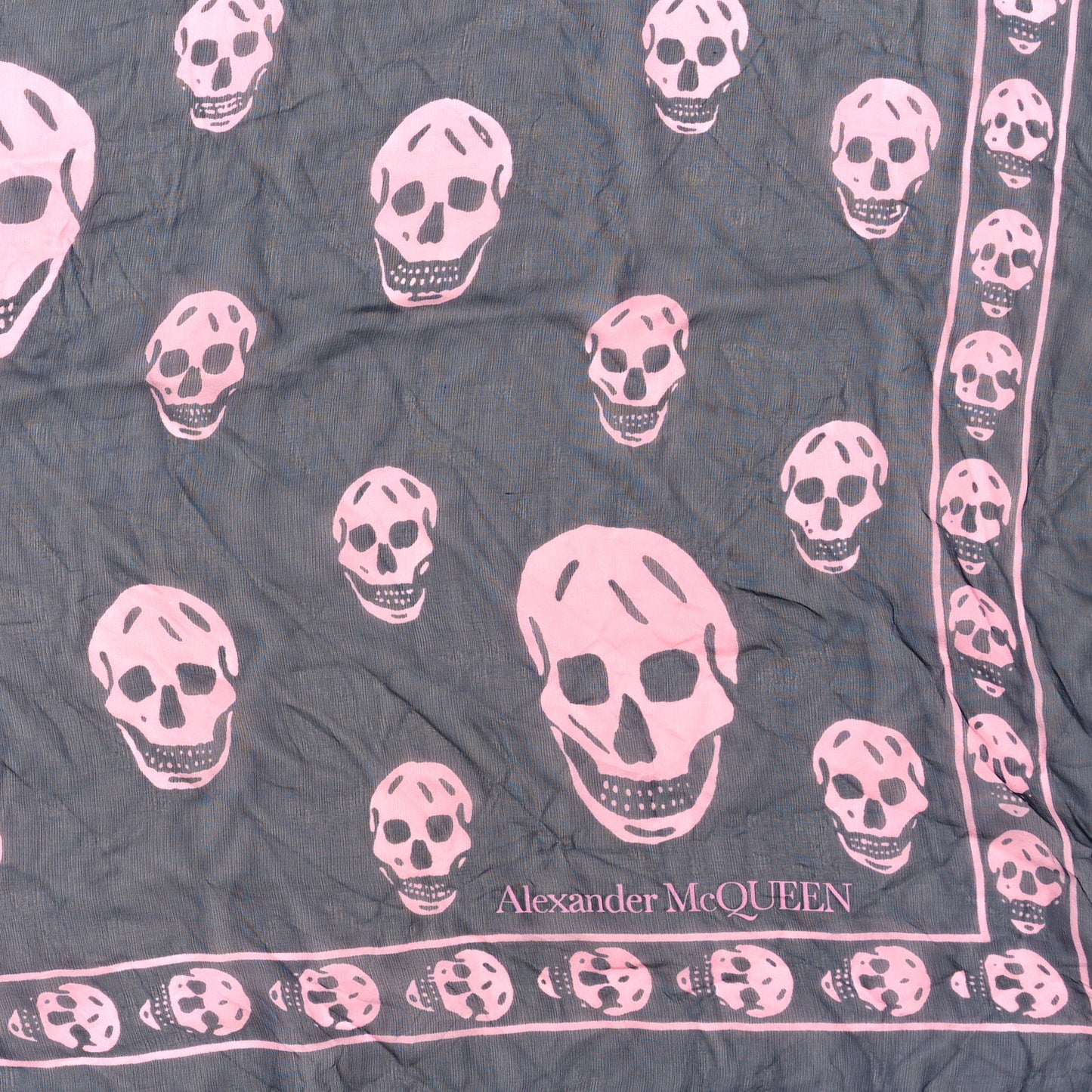 Silk Chiffon Skull Scarf Navy Pink