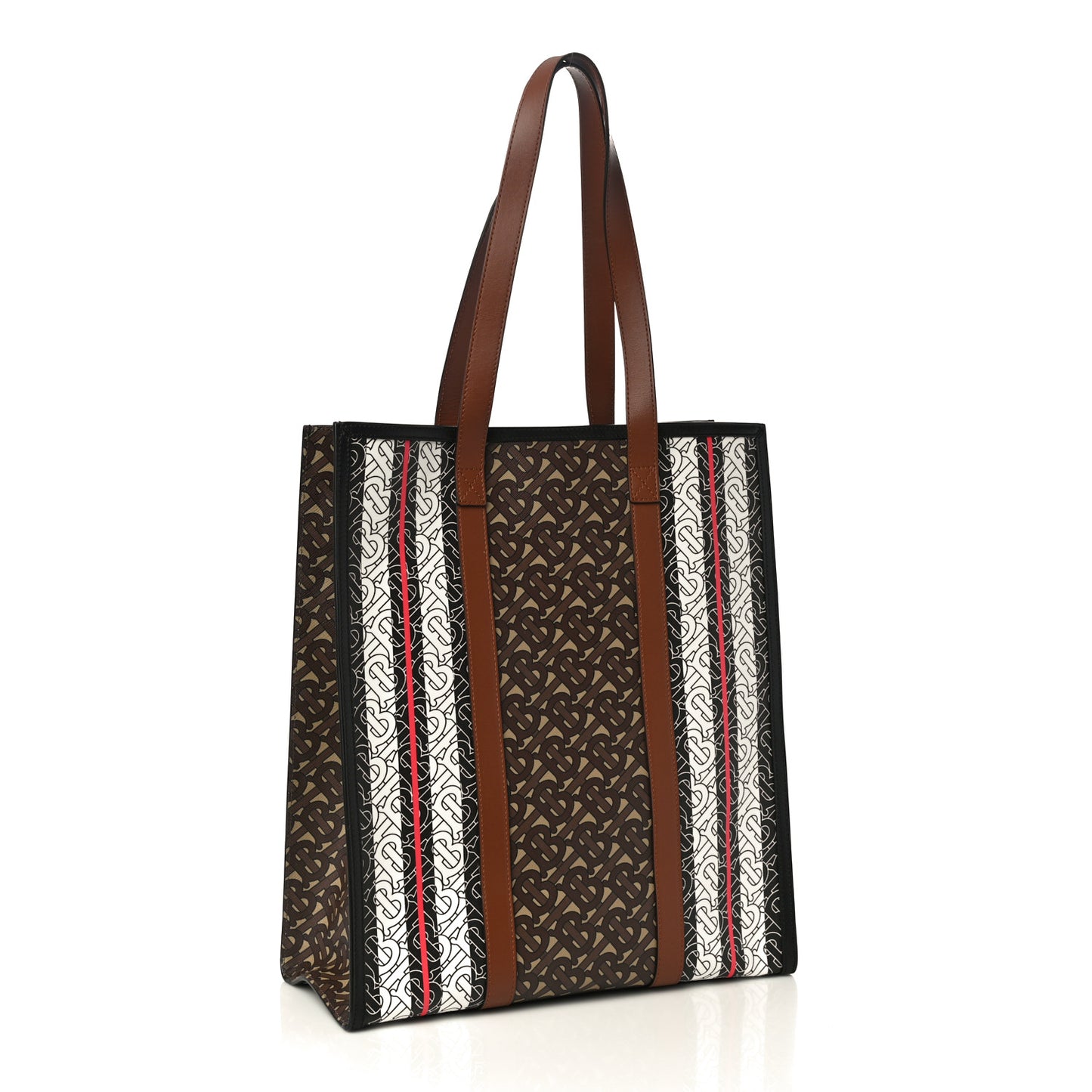 E-Canvas Monogram Stripe Medium Portrait Tote Bag Bridle Brown