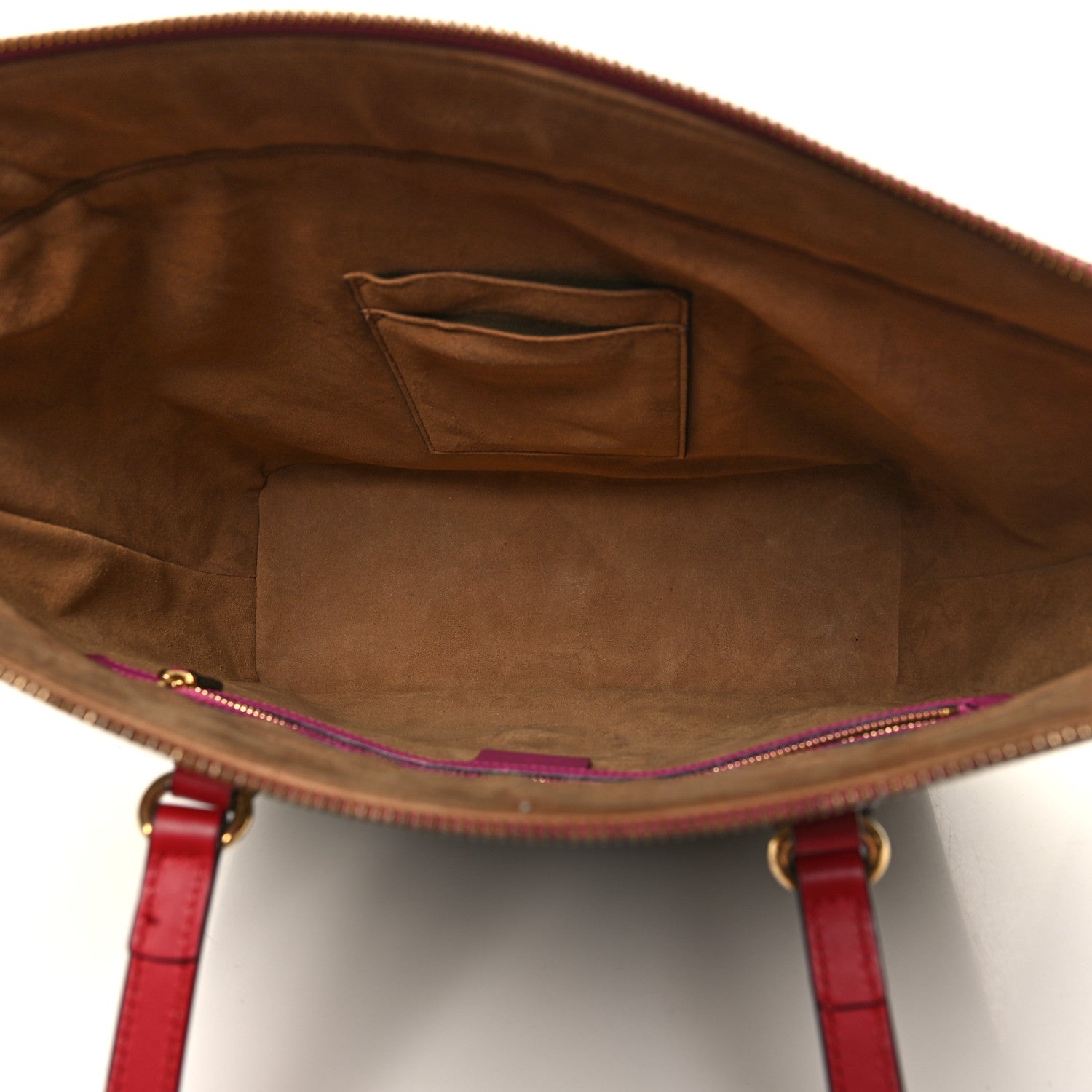 Gucci GG Supreme Monogram Medium Zippered Bucket Tote Beige Hibiscus Red New Rosette 5 of 11