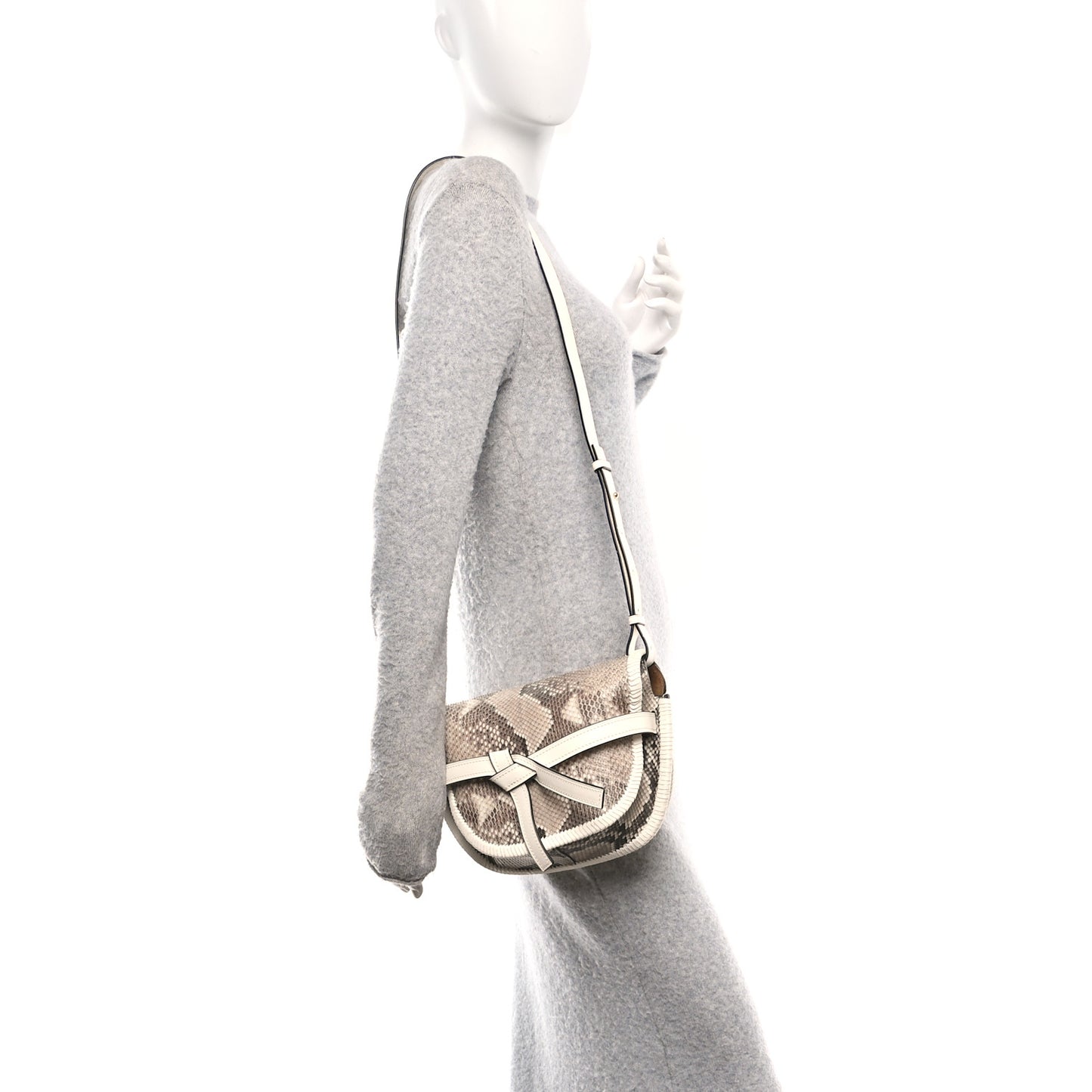 Snakeskin Calfskin Whipstitch Small Gate Crossbody Bag Ivory