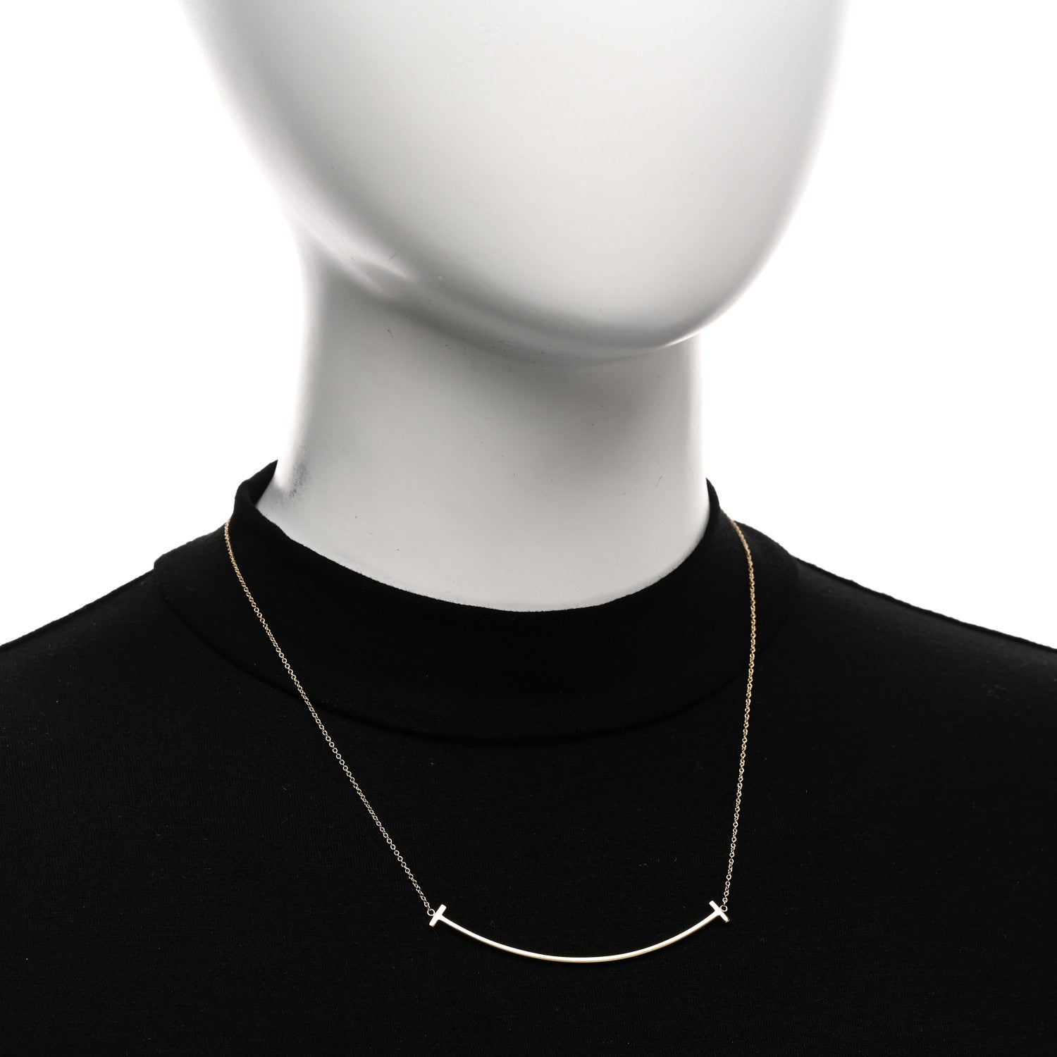 Tiffany 18K Yellow Gold Large T Smile Pendant Necklace 2 of 4