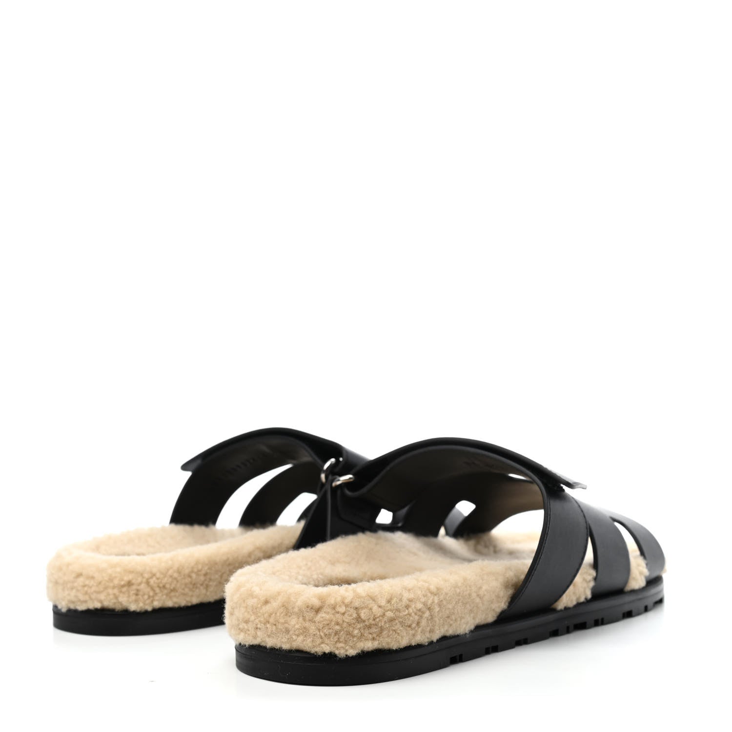 Hermes Veau Indios Woolskin Mens Chypre Sandals 42 Black Ecru 4 of 4