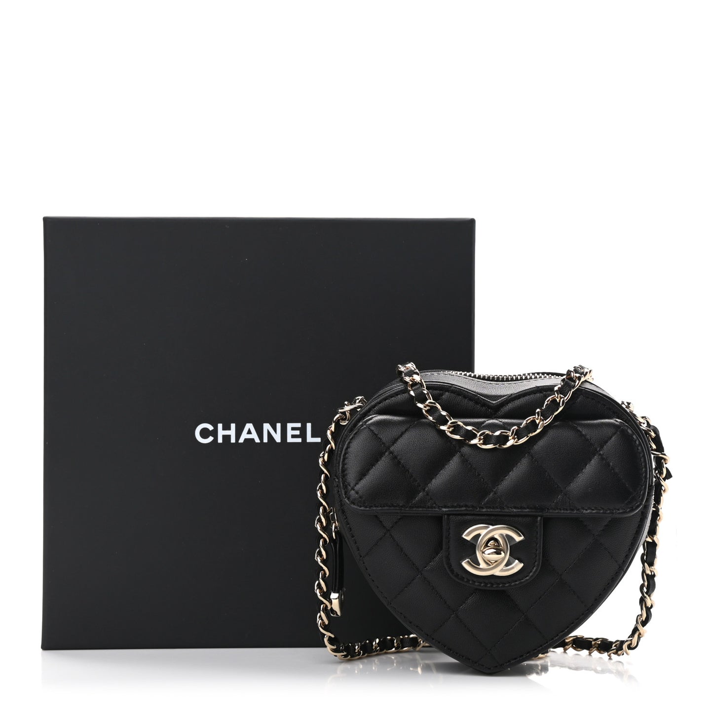 Lambskin Quilted CC In Love Heart Clutch With Chain Black