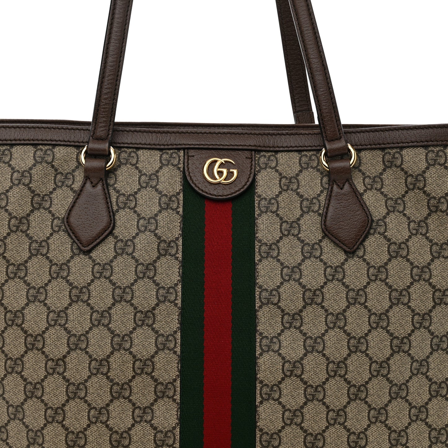 GG Supreme Monogram Textured Calfskin Web Medium Ophidia Shopping Tote Beige Ebony New Acero