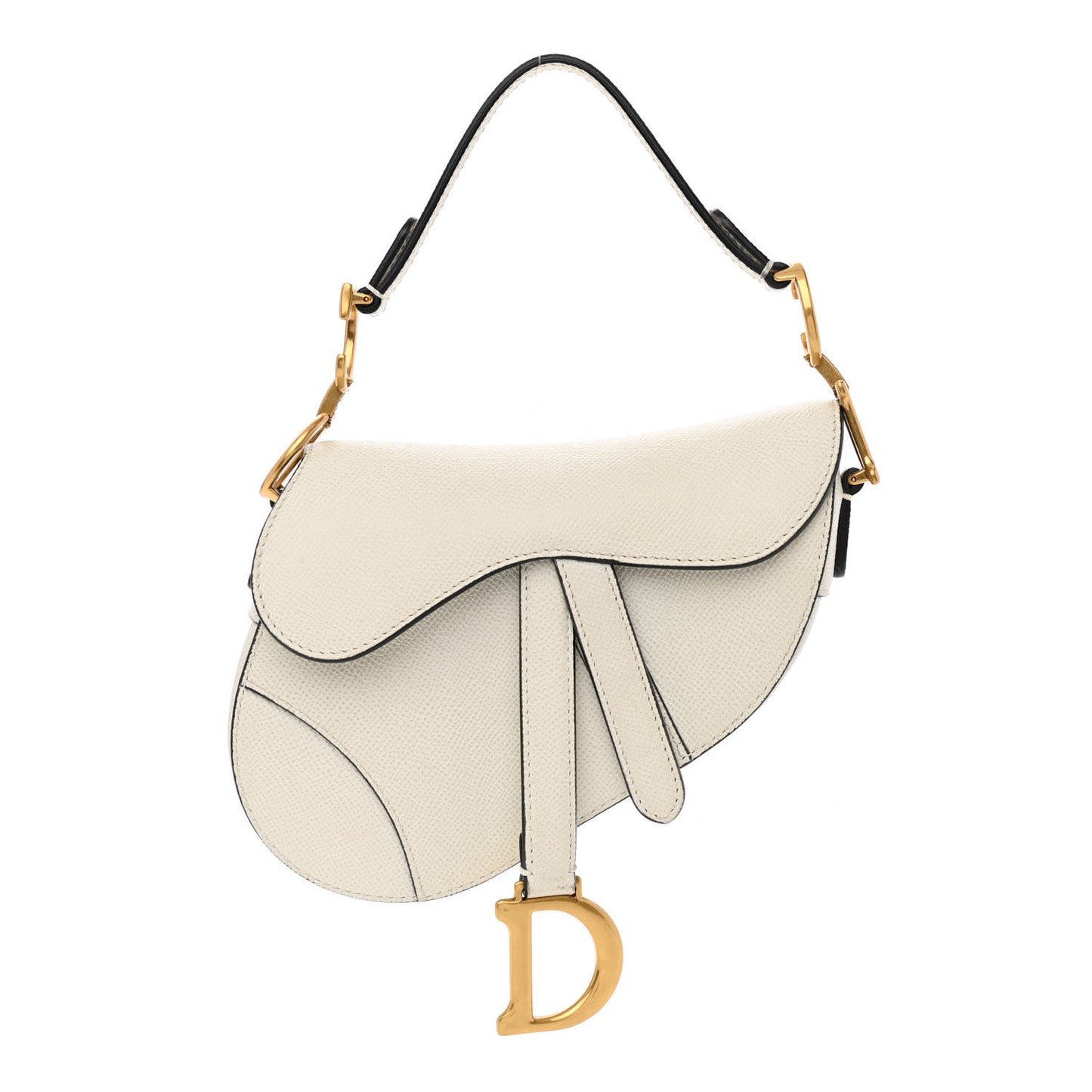 Grained Calfskin Mini Saddle Bag White