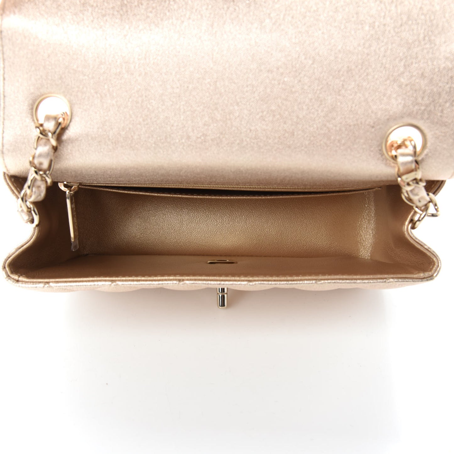Metallic Lambskin Quilted Mini Rectangular Flap Gold