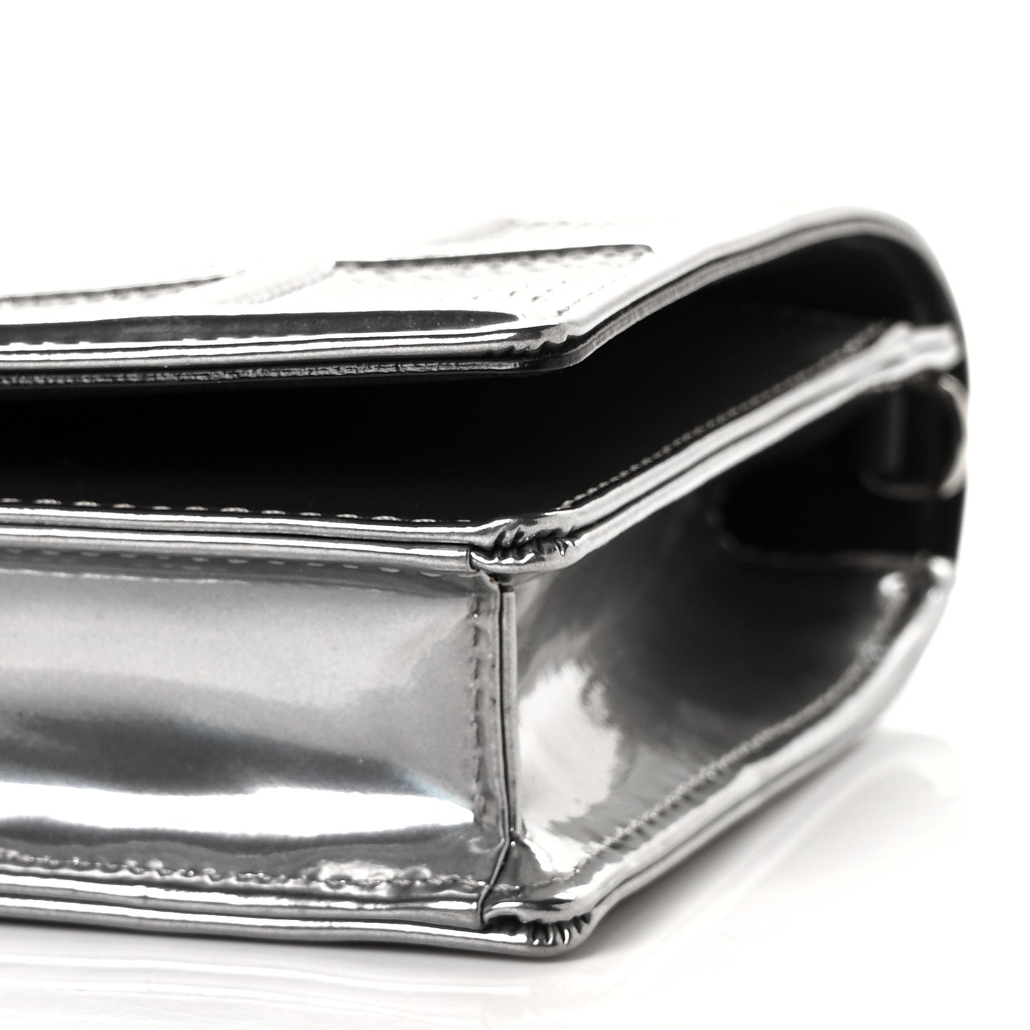 Metallic Patent Micro-Cannage Diorama Wallet on Chain Pouch Silver