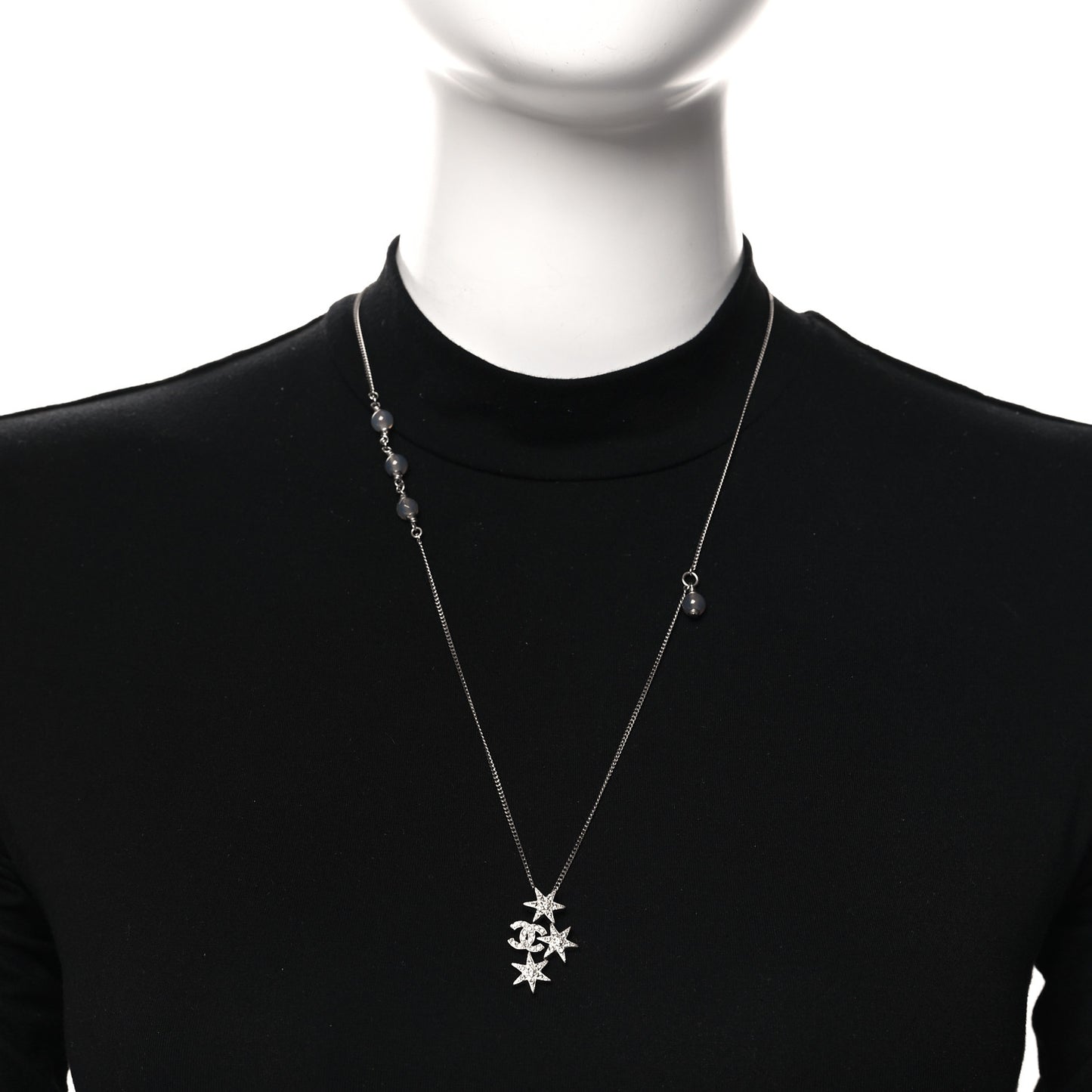 Crystal Bead CC Star Necklace Silver