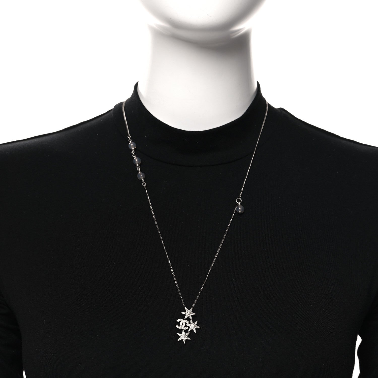 Chanel Crystal Bead CC Star Necklace Silver 2 of 4