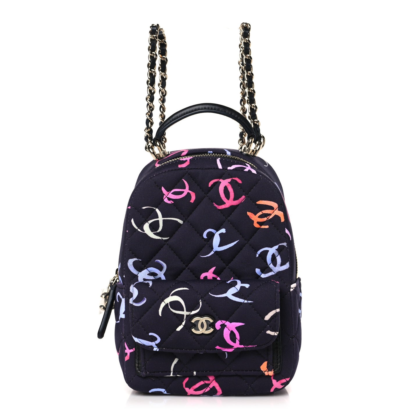 Printed Fabric Quilted CC Mini Classic Backpack Black Multicolor