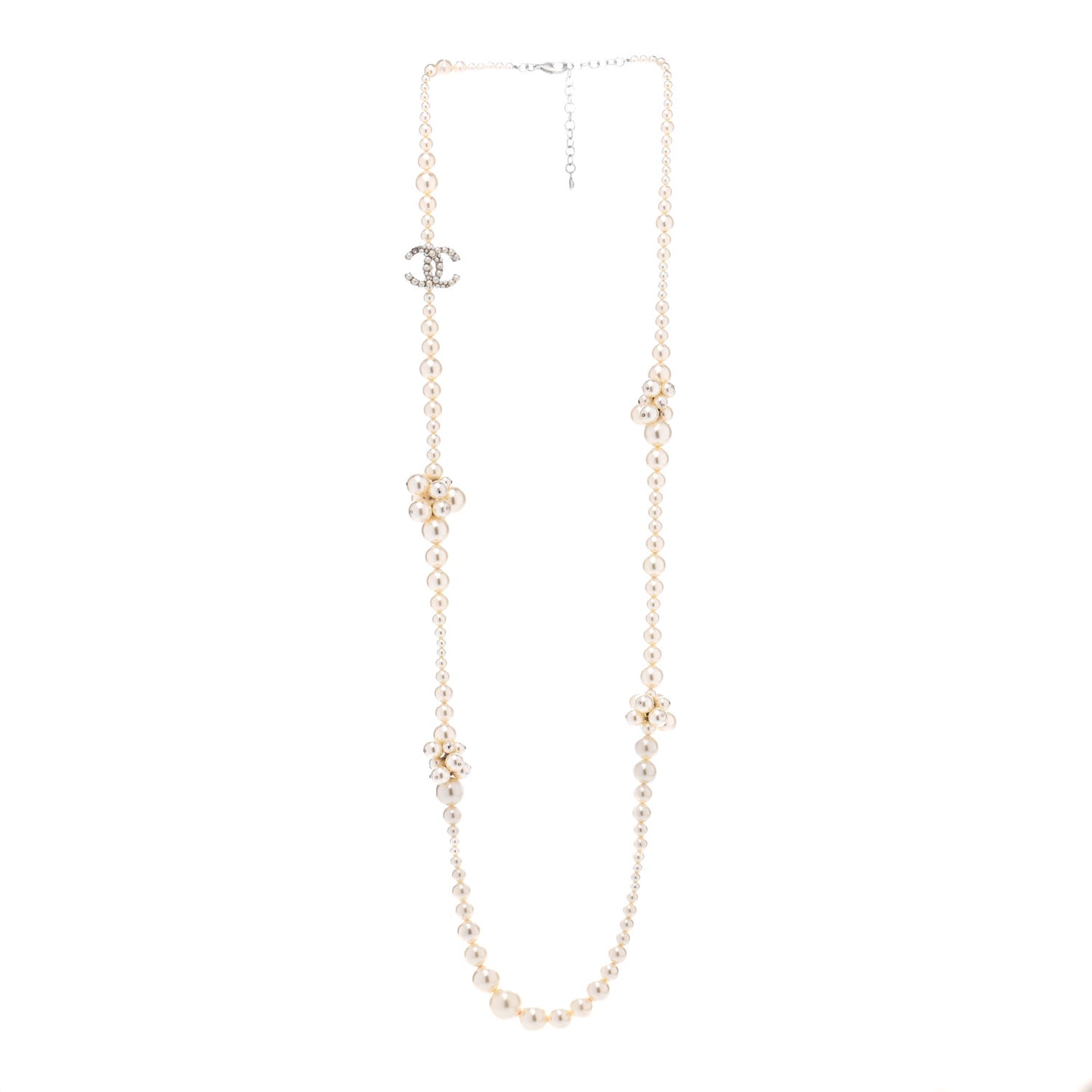 Pearl Cluster CC Long Necklace Silver