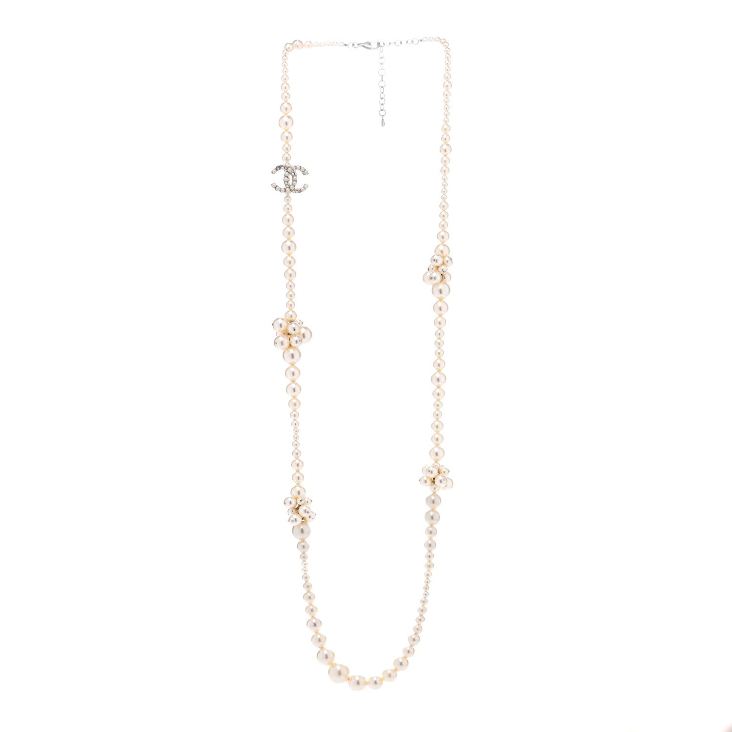 Chanel Pearl Cluster CC Long Necklace Silver 3 of 8