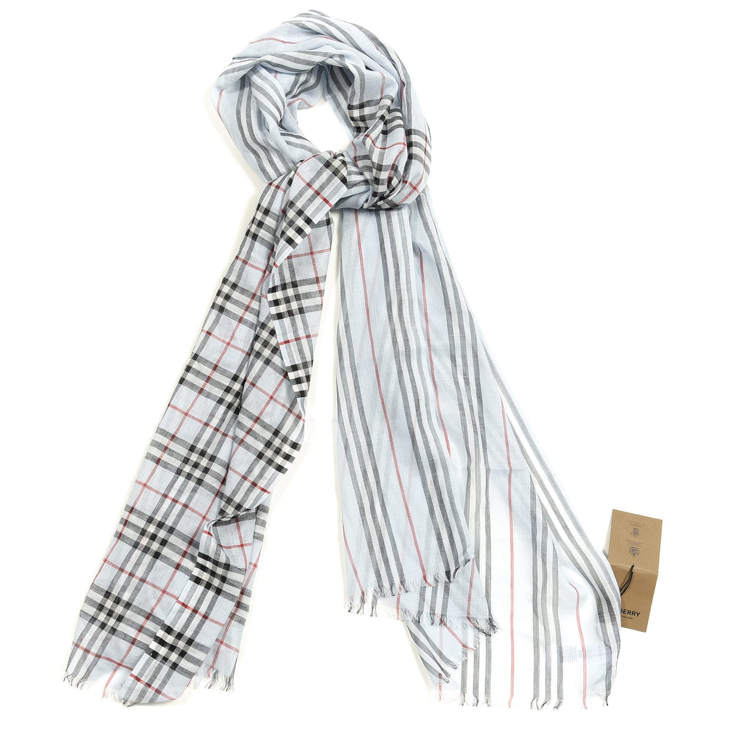 Burberry Wool Silk Gauze Vintage Check Scarf Light Blue 1 of 3