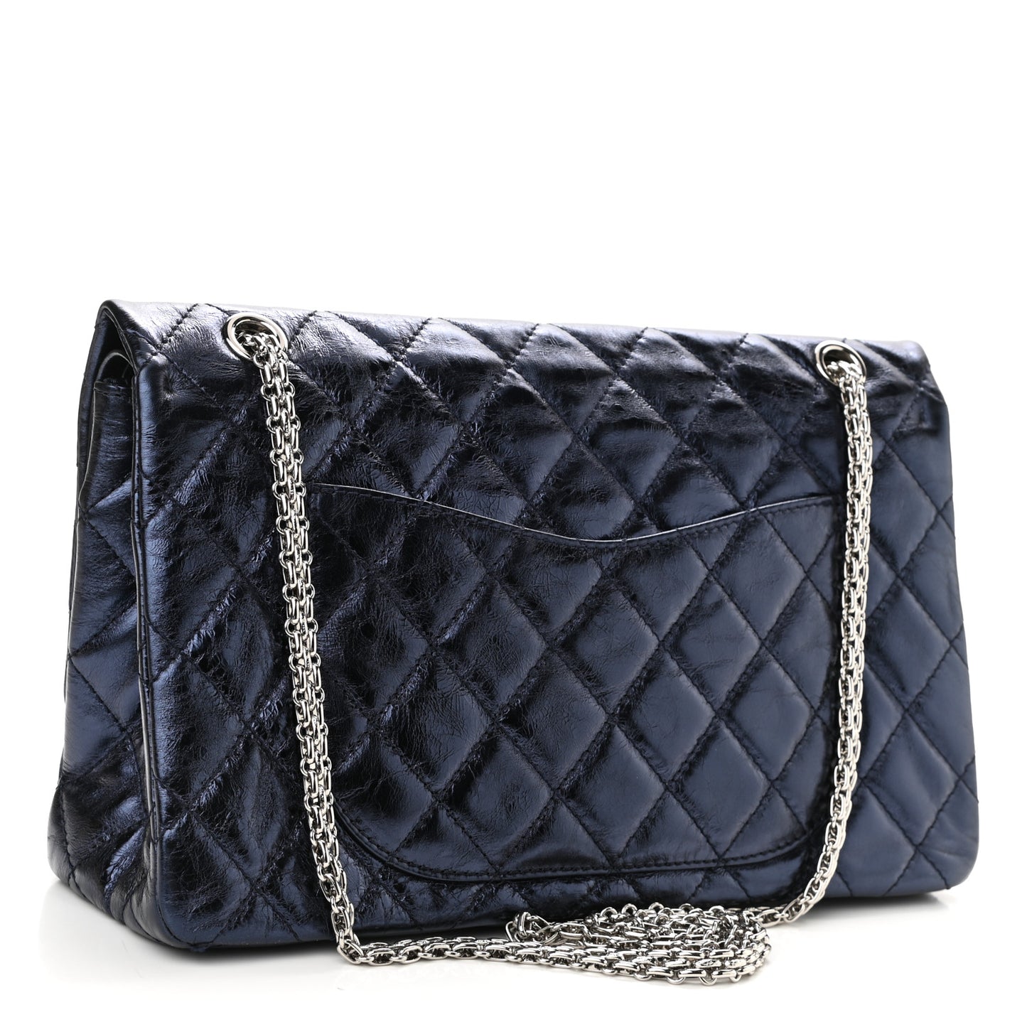 Metallic Aged Calfskin Quilted 2.55 Reissue 227 Flap Dark Navy Blue