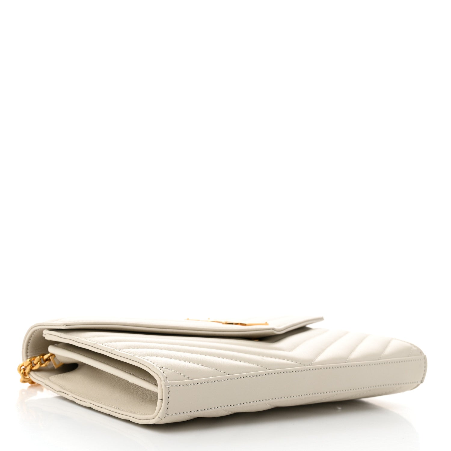 Saint Laurent Lambskin Matelasse Chevron Monogram Chain Wallet Crema Soft 4 of 10