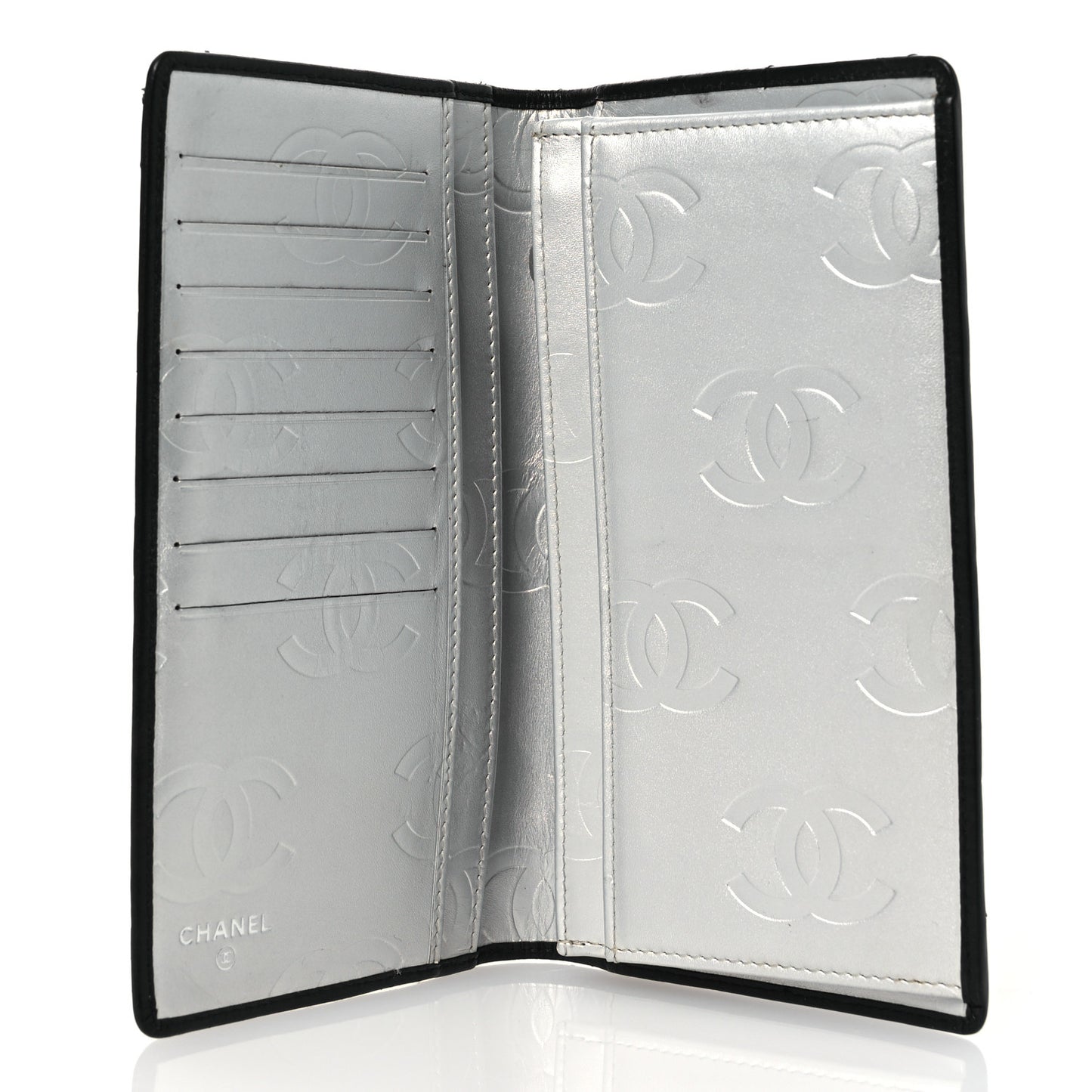 Calfskin Quilted Cambon Yen Wallet Black Silver