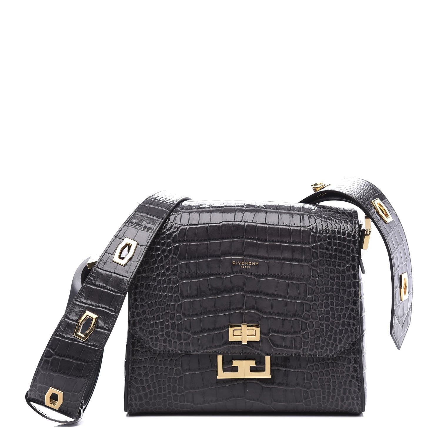 Givenchy Calfskin Crocodile Embossed Medium Eden Storm Grey 561398