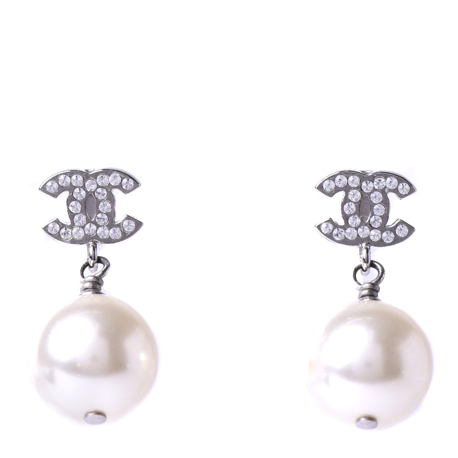 Chanel Crystal Pearl CC Drop Earrings Gold 1 of 5