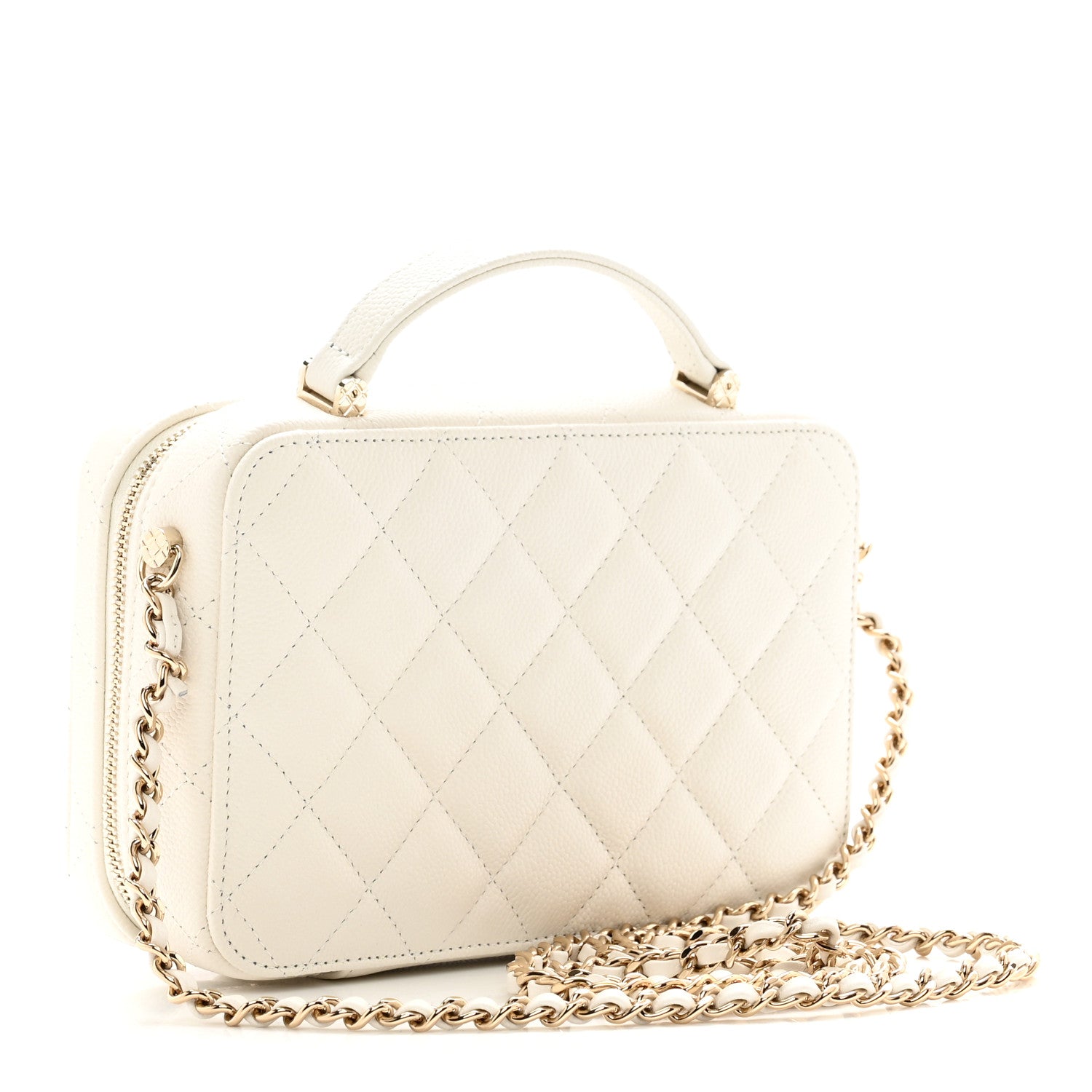 Chanel Caviar Quilted Top Handle Vanity Case White 3 of 10
