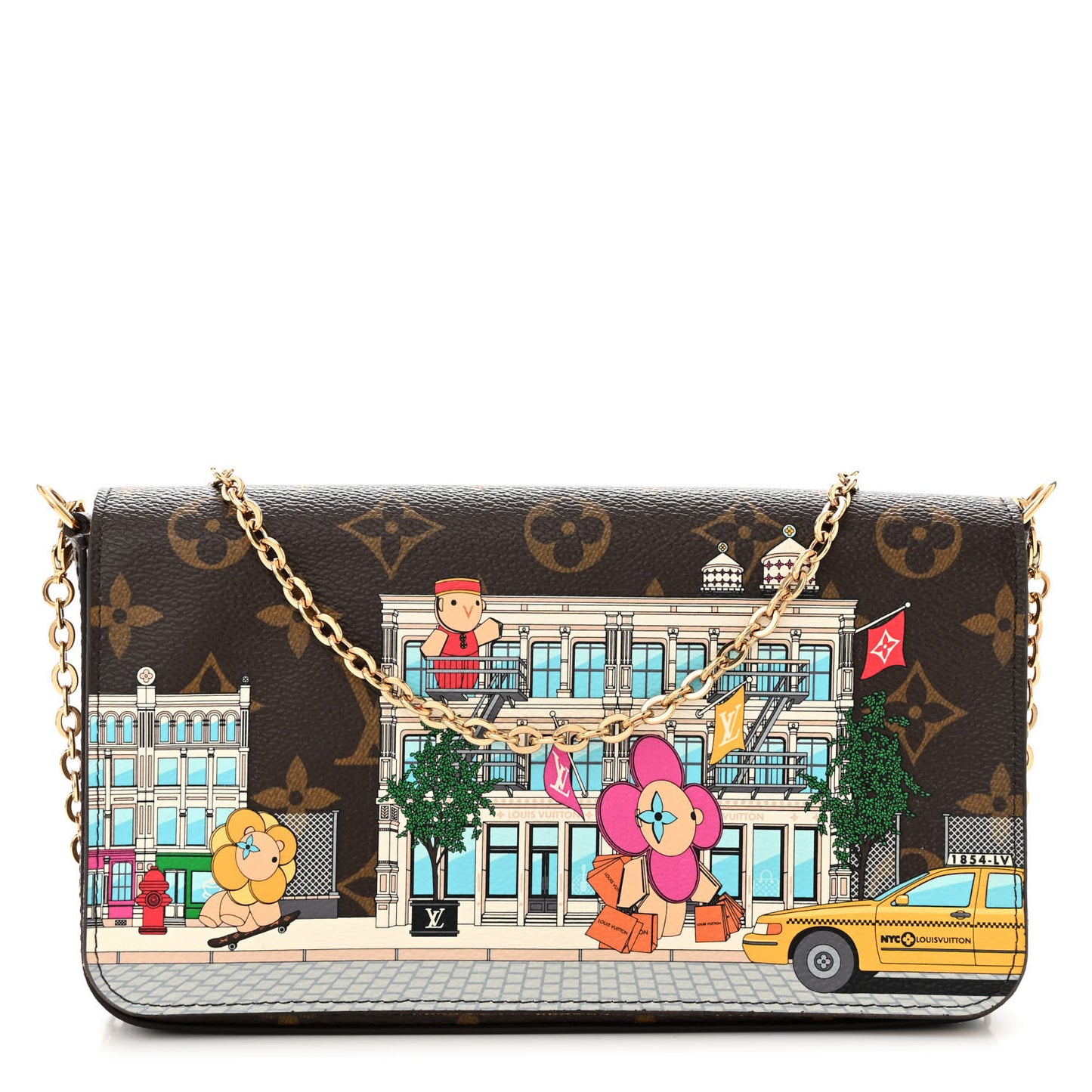 Monogram 2022 Christmas Animation New York Soho Pochette Felicie Chain Wallet Yellow