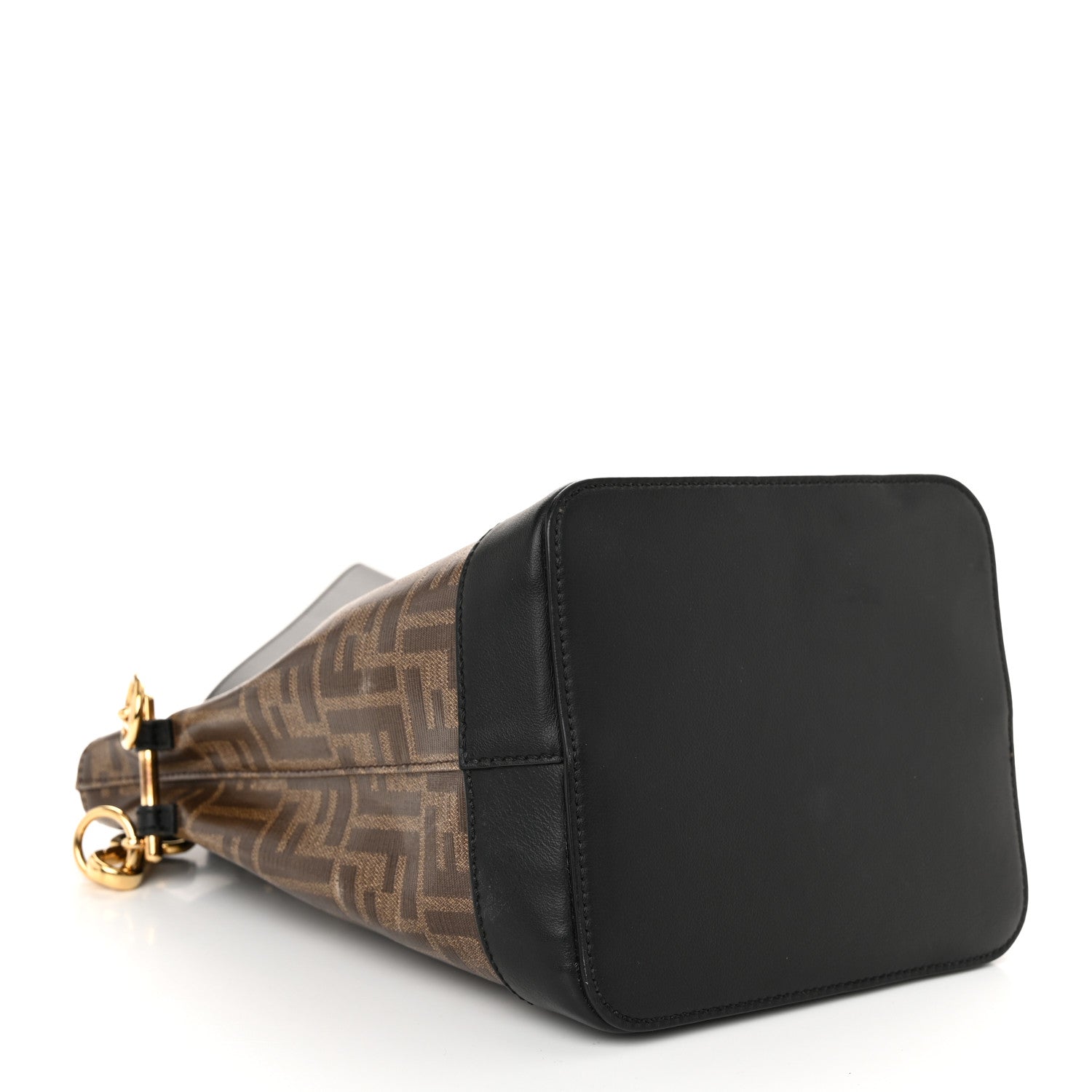 Fendi Glazed Fabric Vitello Grace F is Fendi FF 1974 Stamp Patch Grande Mon Tresor Bucket Bag Mogano Panna Black 4 of 10