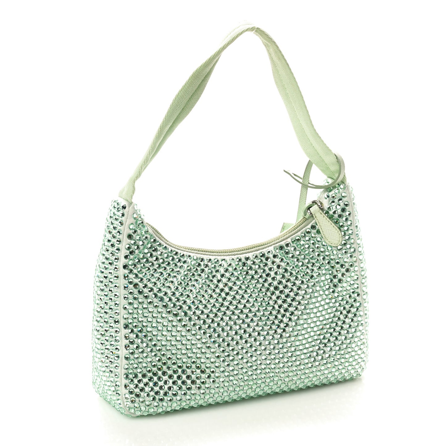 Satin Crystal Mini Re-Edition 2000 Bag Acqua