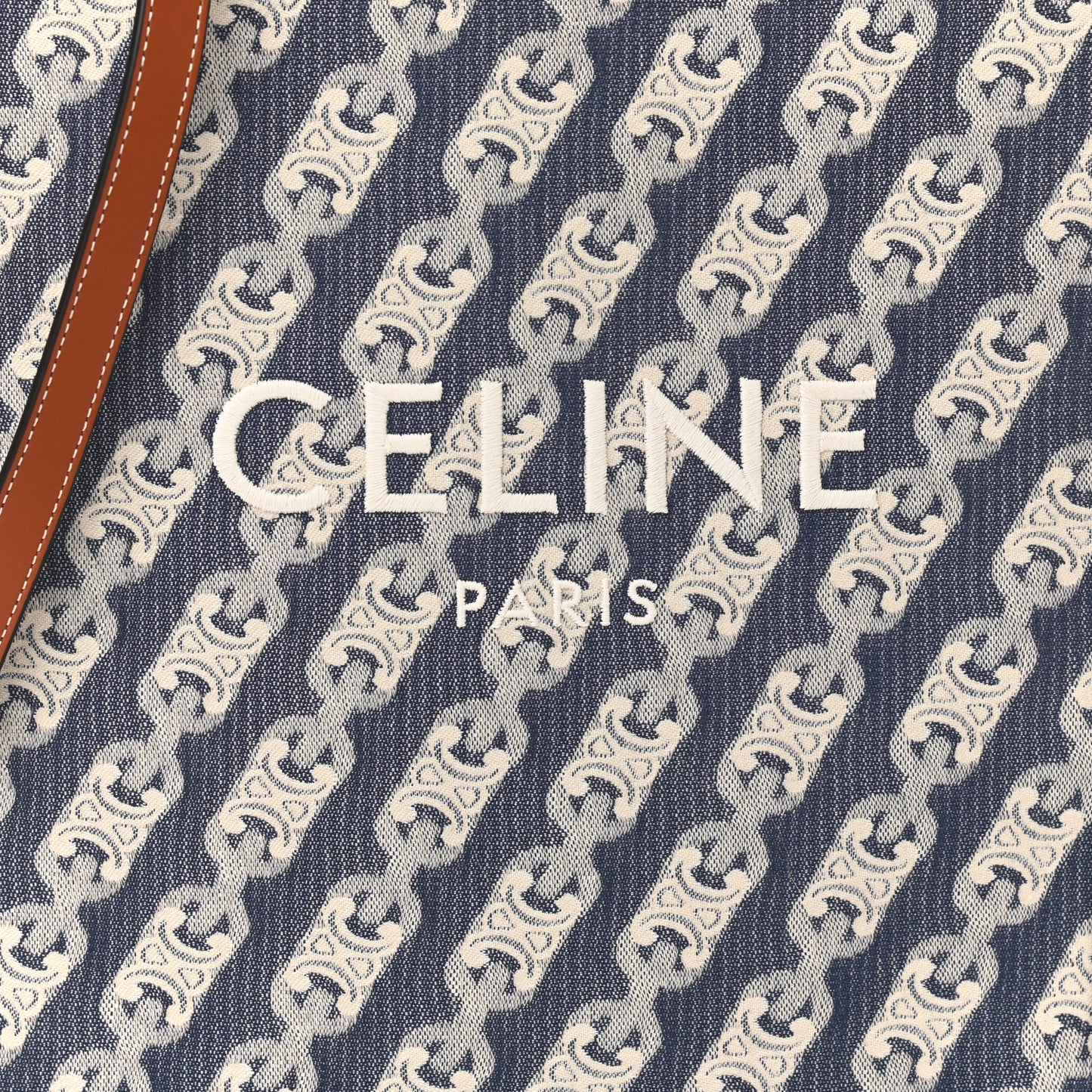 Maillon Triomphe Canvas Calfskin Small Vertical Cabas Navy Tan