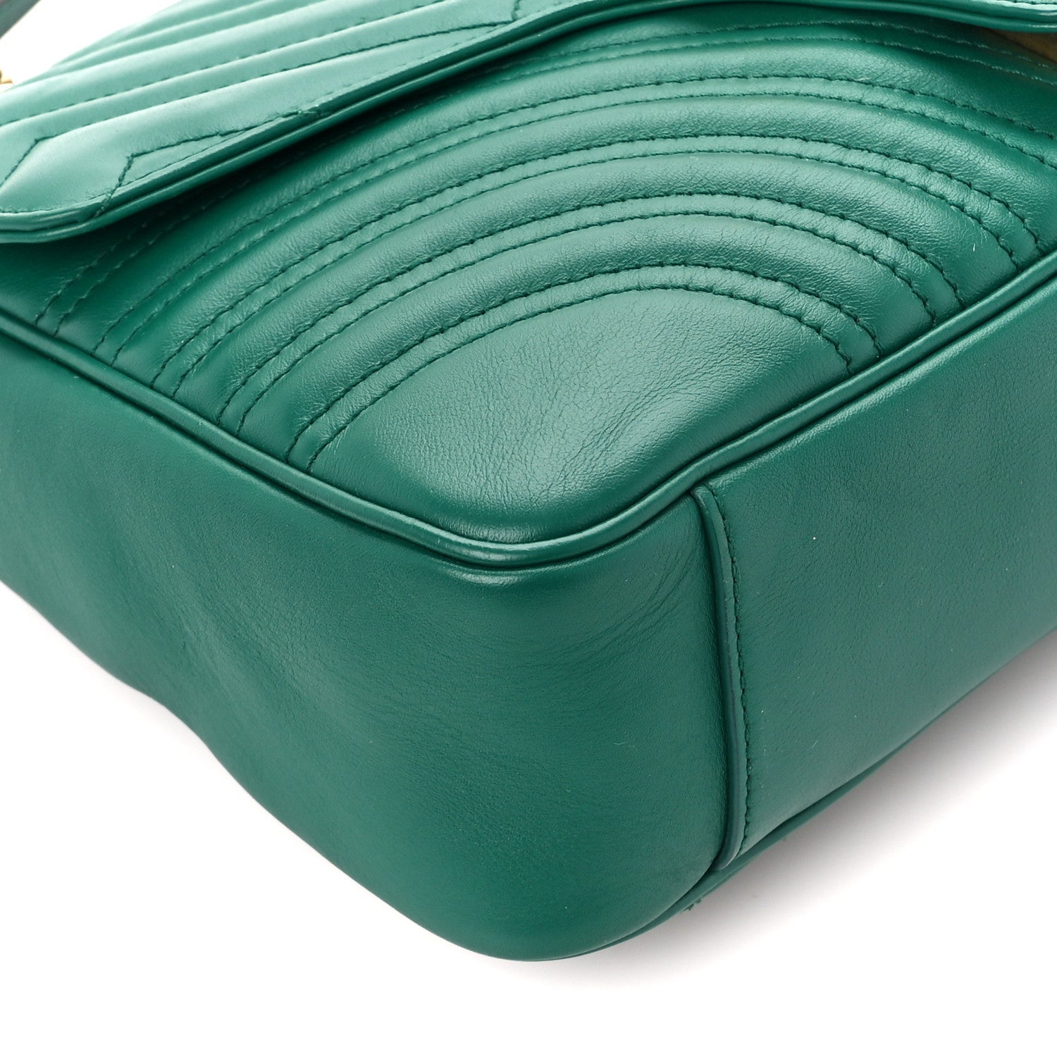 Gucci Calfskin Matelasse Medium GG Marmont Shoulder Bag Emerald Green 10 of 12