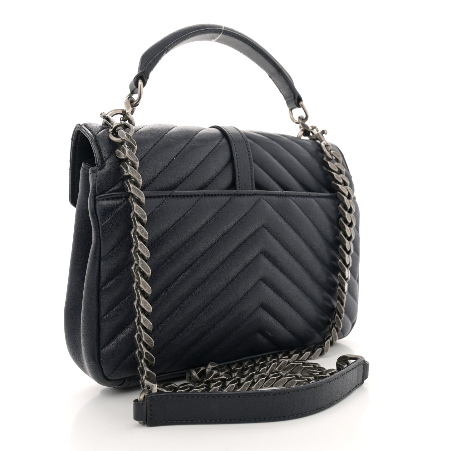 Sheepskin Matelasse Chevron Monogram Medium College Bag Deep Marine