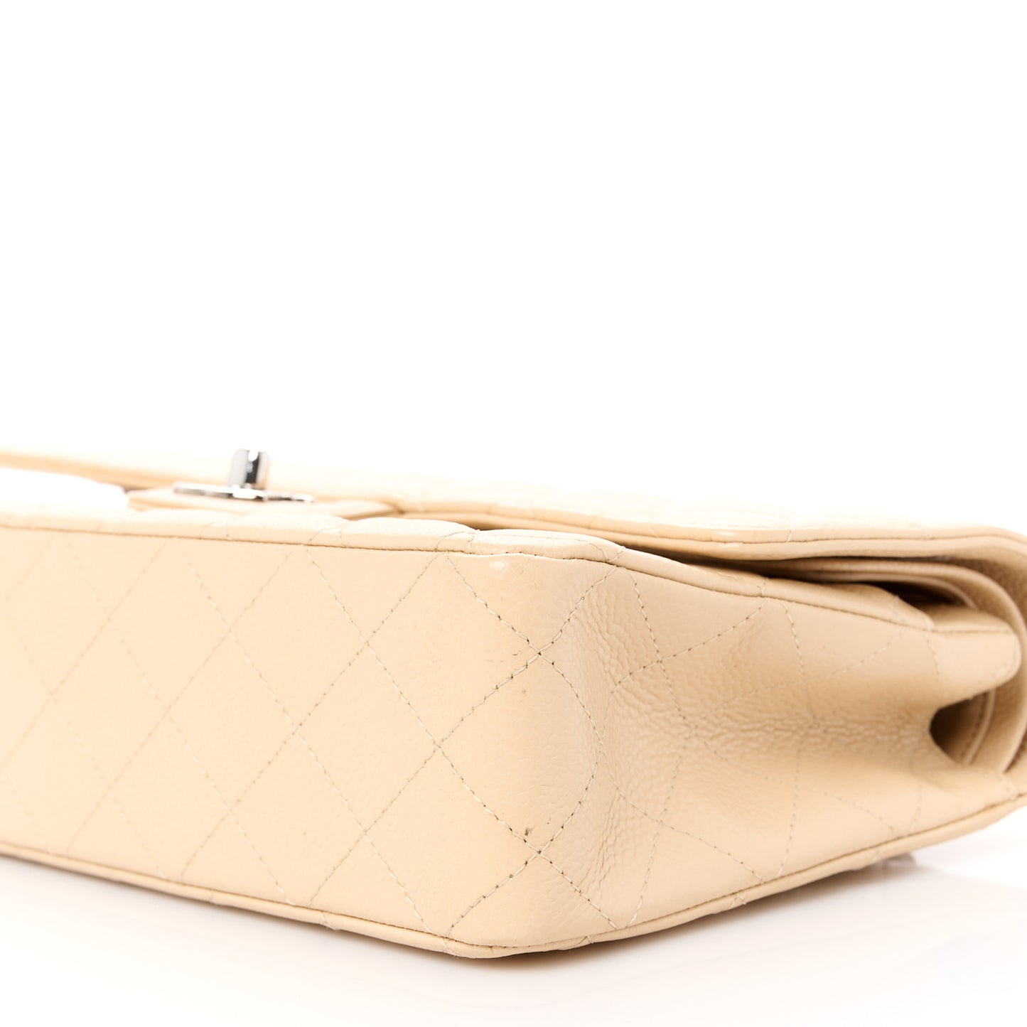 Caviar Quilted Medium Double Flap Beige
