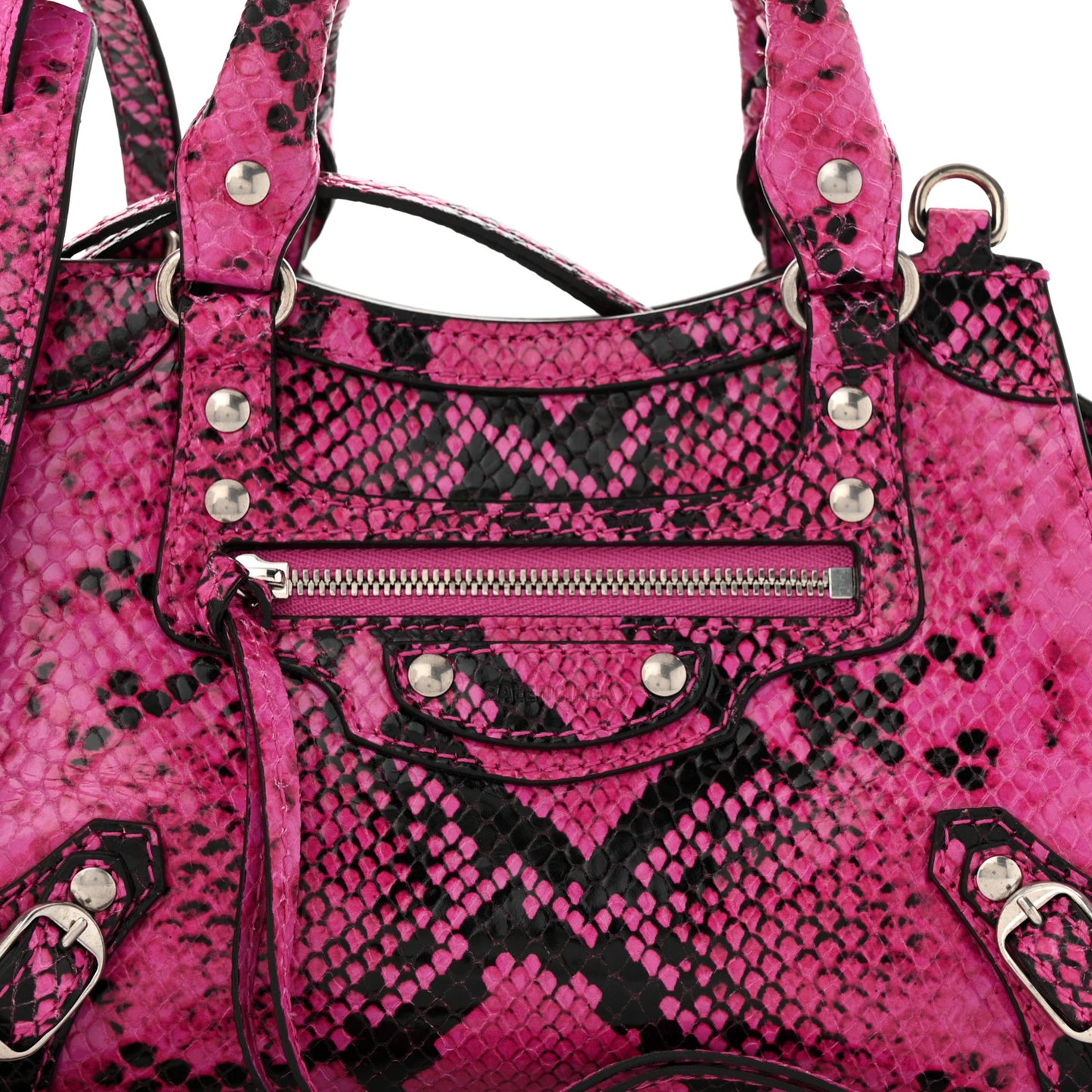 Calfskin Python Effect Neo Classic Silver Hardware Mini City Fuchsia Black