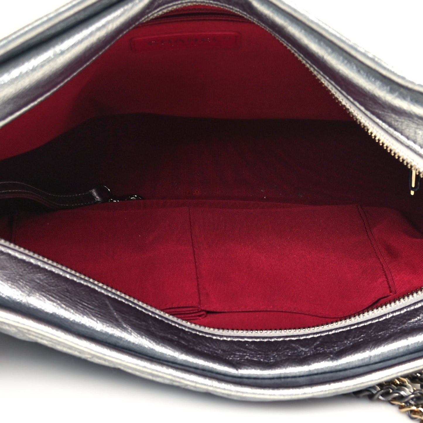 Metallic Aged Calfskin Quilted Large Gabrielle Silver