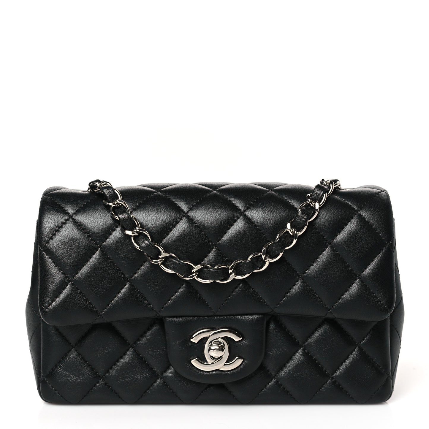 Lambskin Quilted Mini Rectangular Flap Black