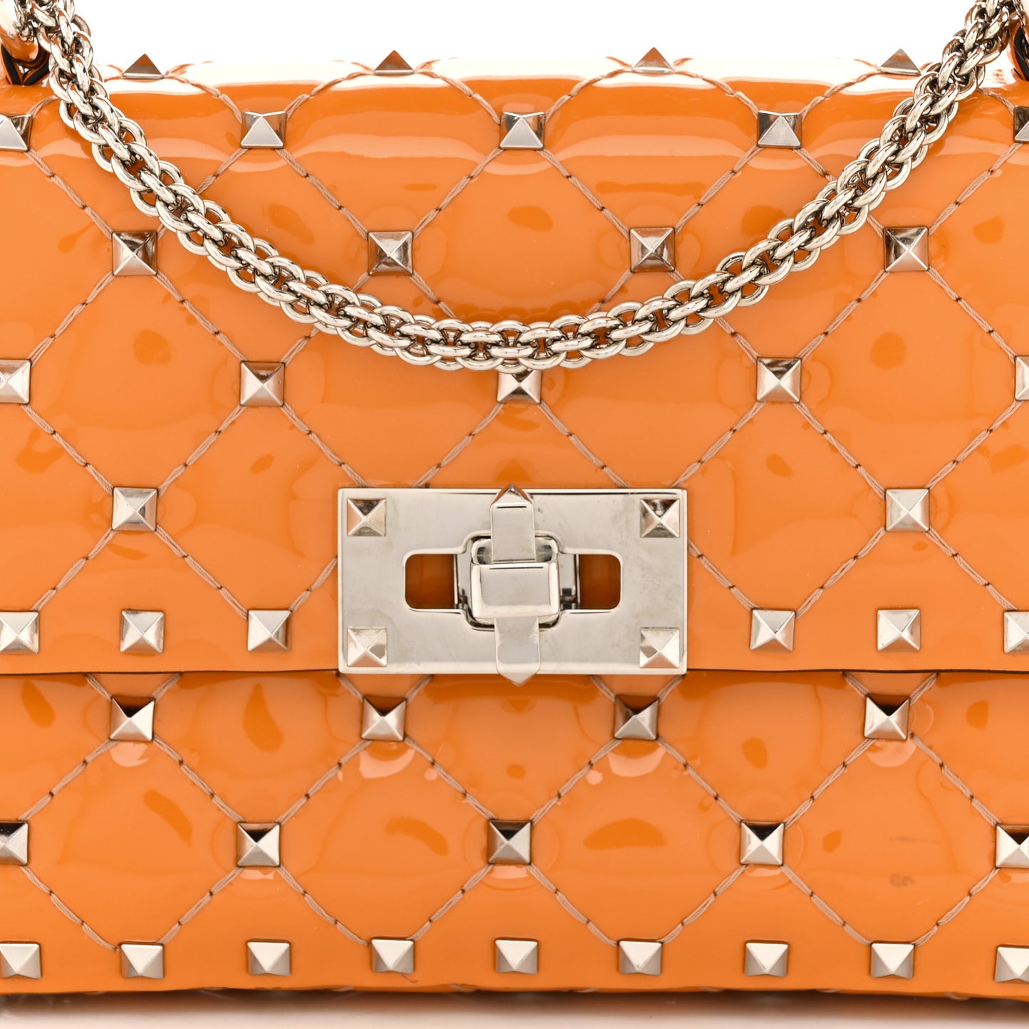Patent Small Rockstud Spike Shoulder Bag Orange