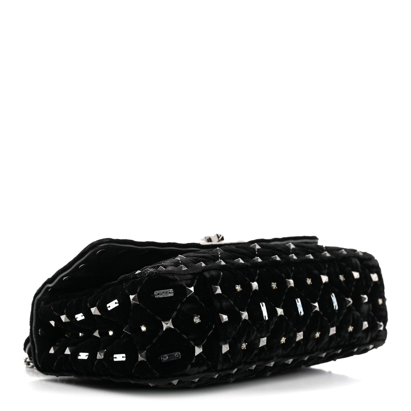 Velvet Small Rockstud Spike Embellished Shoulder Bag Black