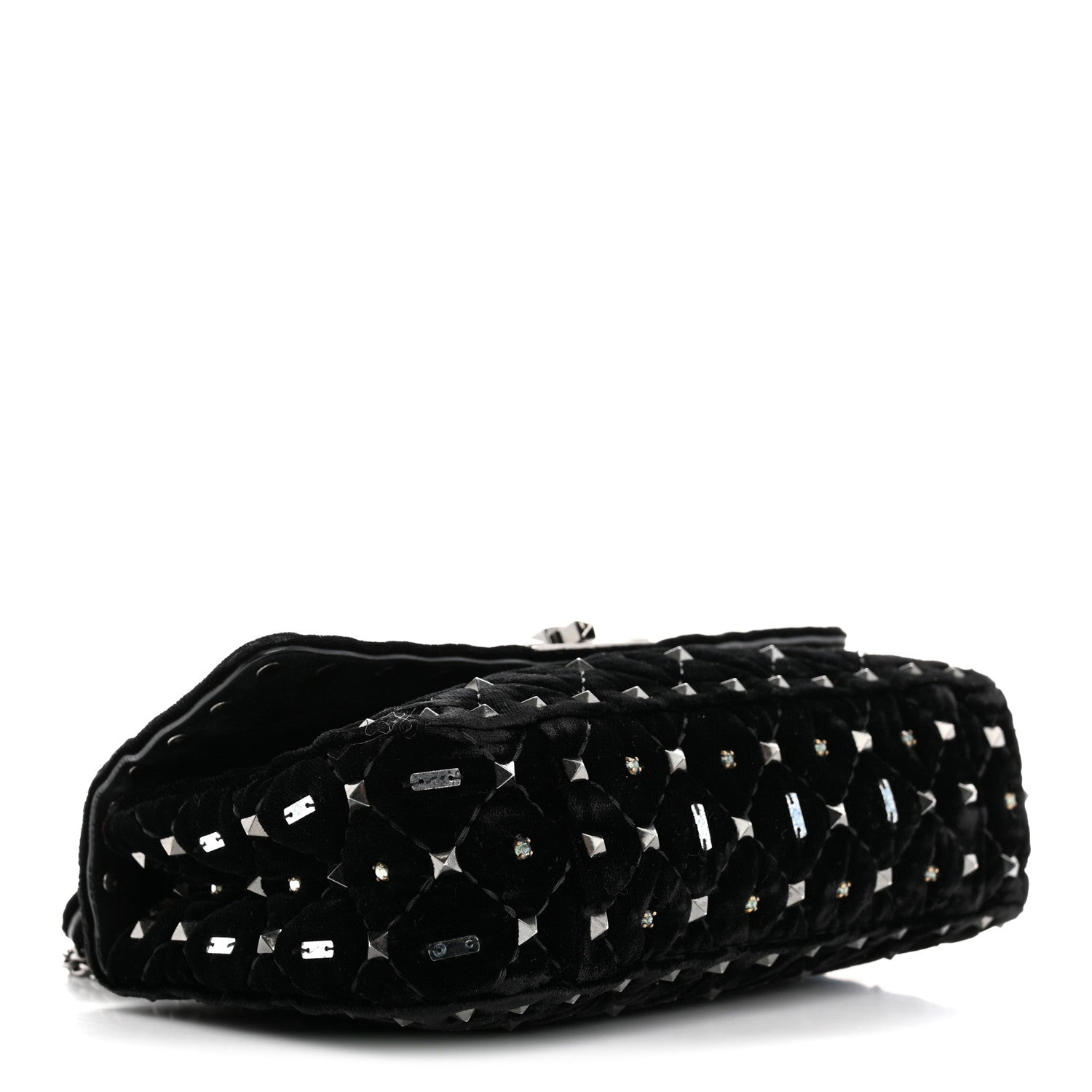 Valentino Garavani Velvet Small Rockstud Spike Embellished Shoulder Bag Black 4 of 15