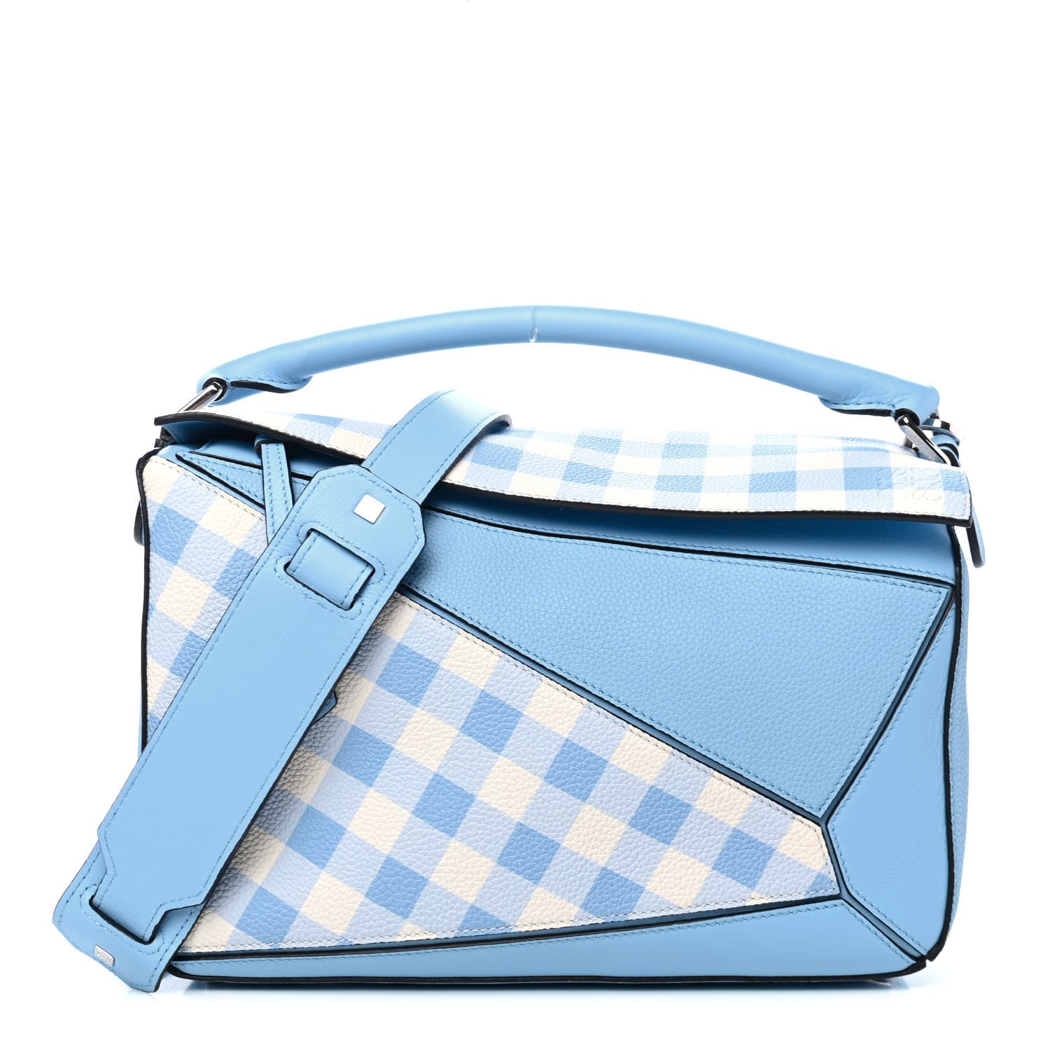 【LOEWE】チェック柄ケース Loewe Calfskin Gingham Puzzle Bag Soft Blue 819035 – FASHIONPHILE