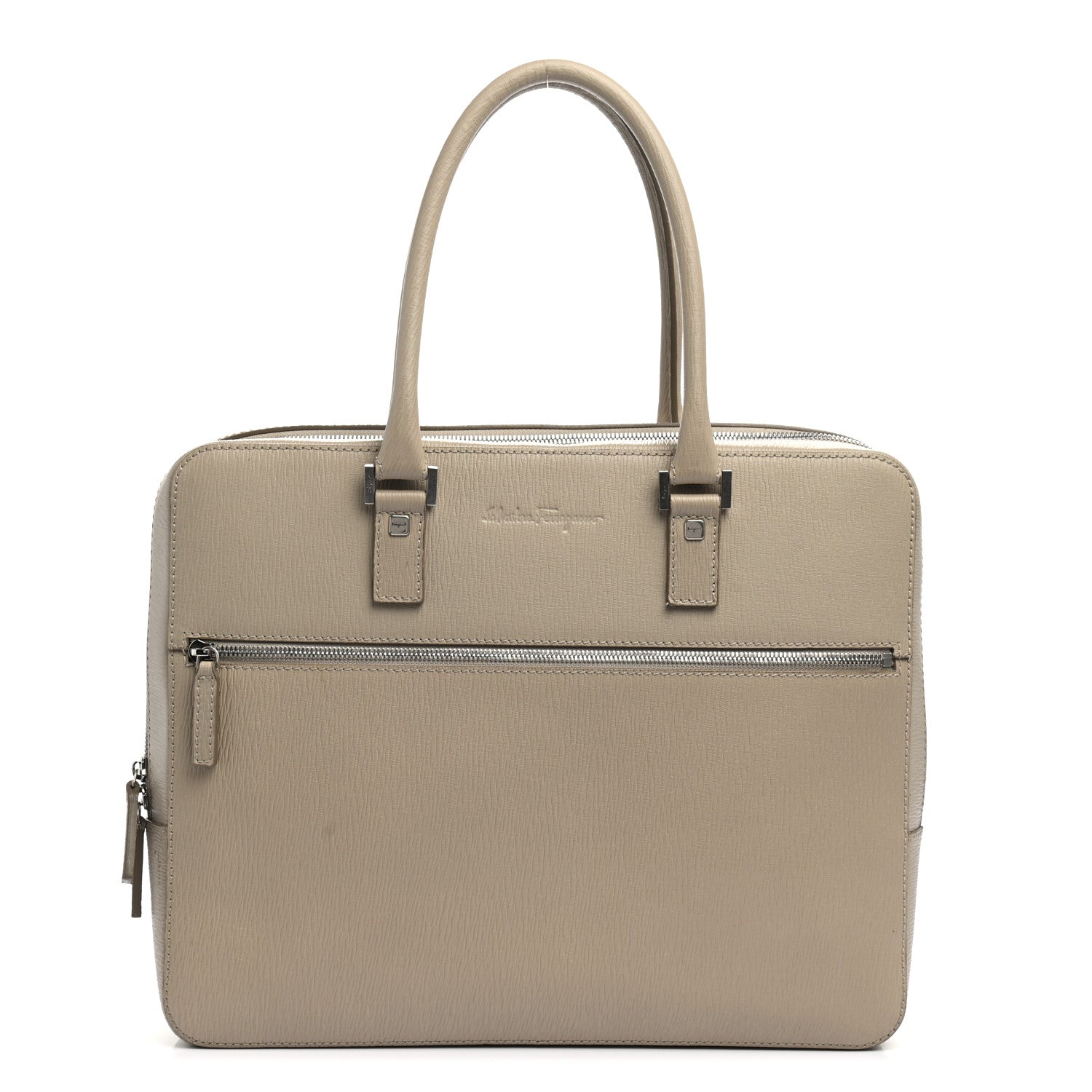Salvatore Ferragamo ベージュ　麻、ジャケット未使用52 Salvatore Ferragamo Calfskin Zip Around Briefcase Beige 1024057