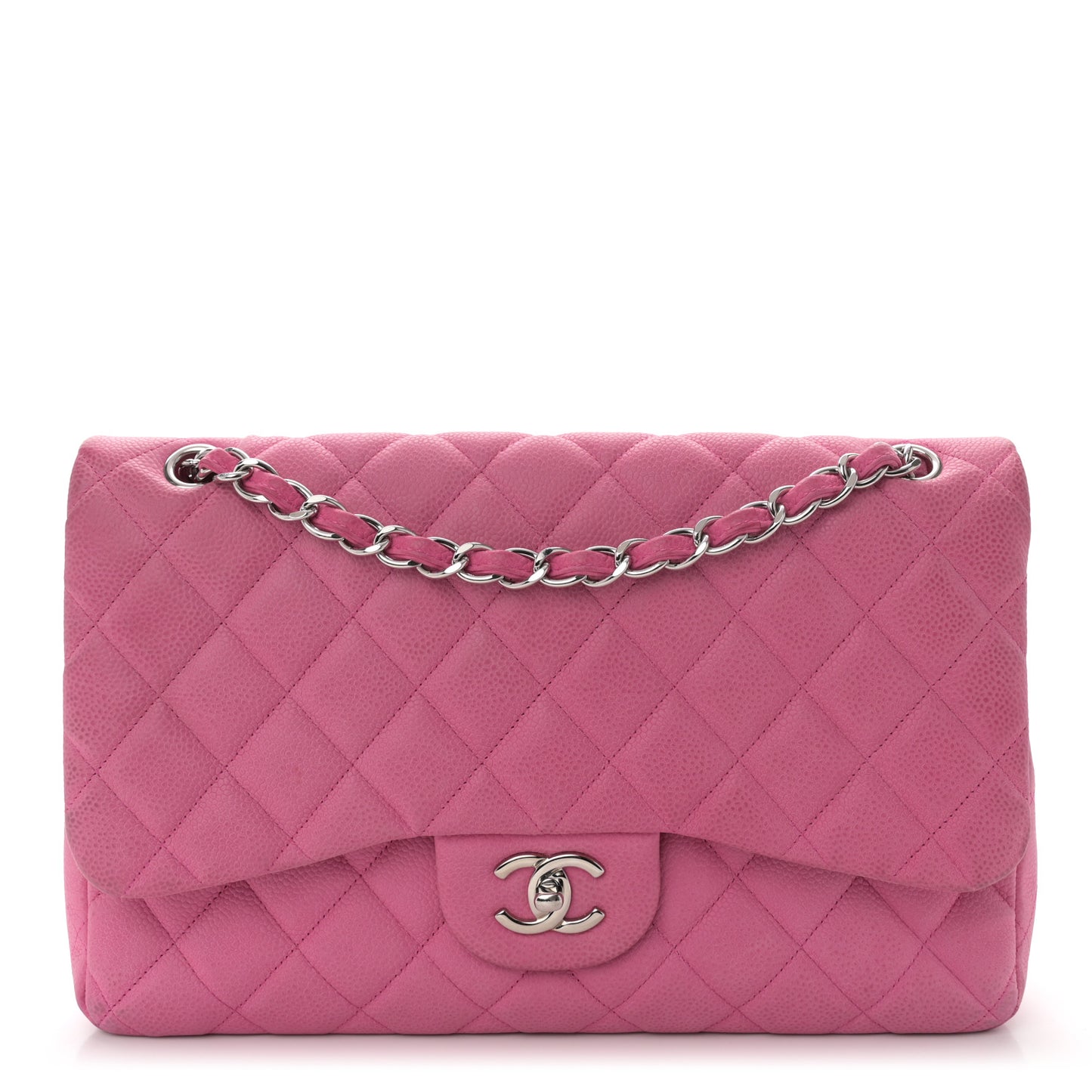 Iridescent Caviar Quilted Jumbo Double Flap Pink
