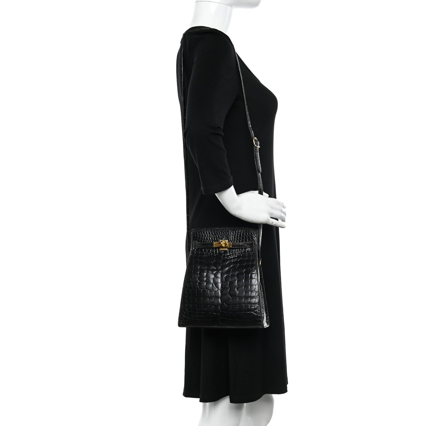 Shiny Alligator Kelly Sport PM Bag Black