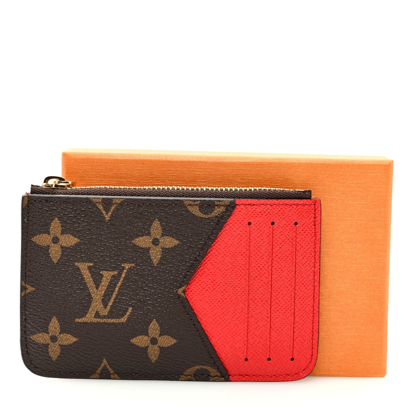 Monogram Zipped Romy Card Holder Red