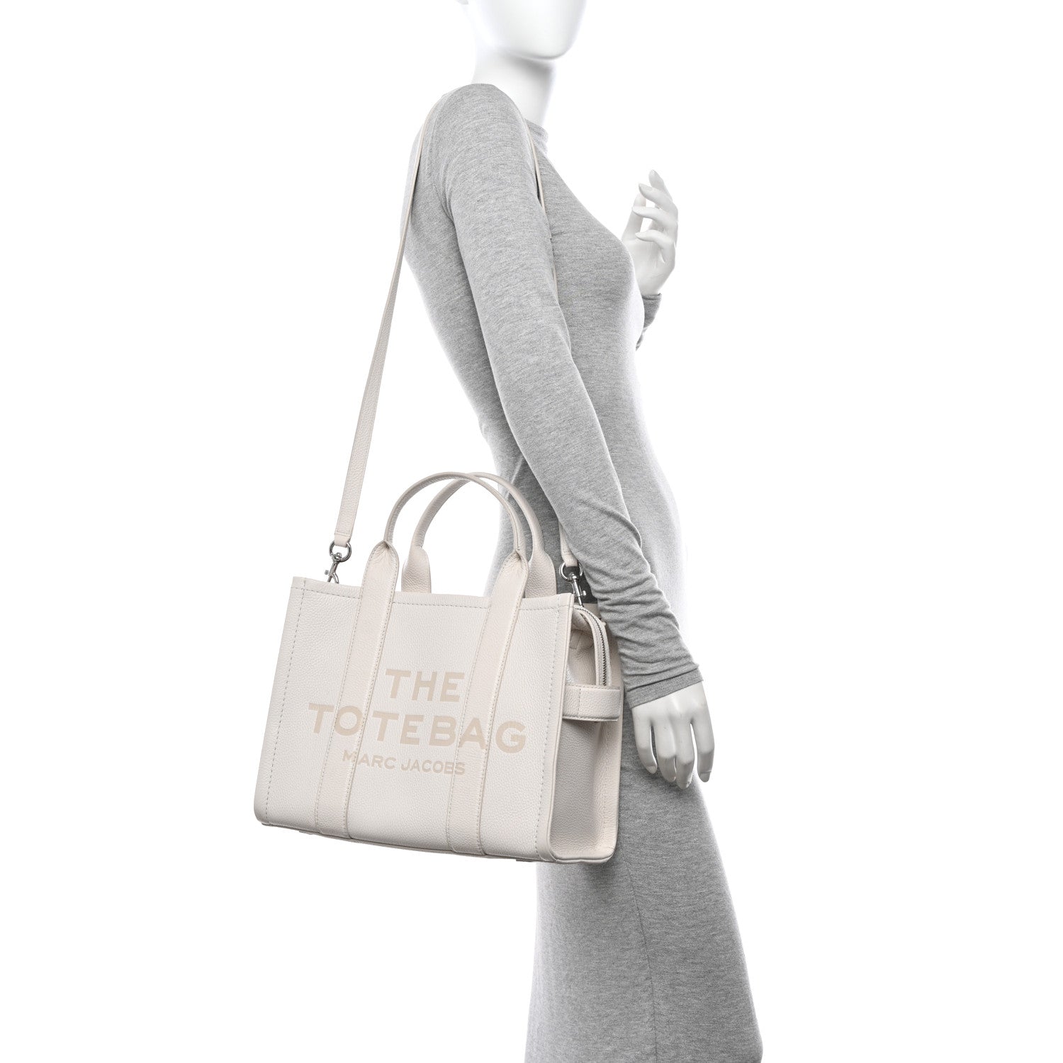 Marc Jacobs Grained Calfskin Medium The Tote Bag Cotton Silver 2 of 15