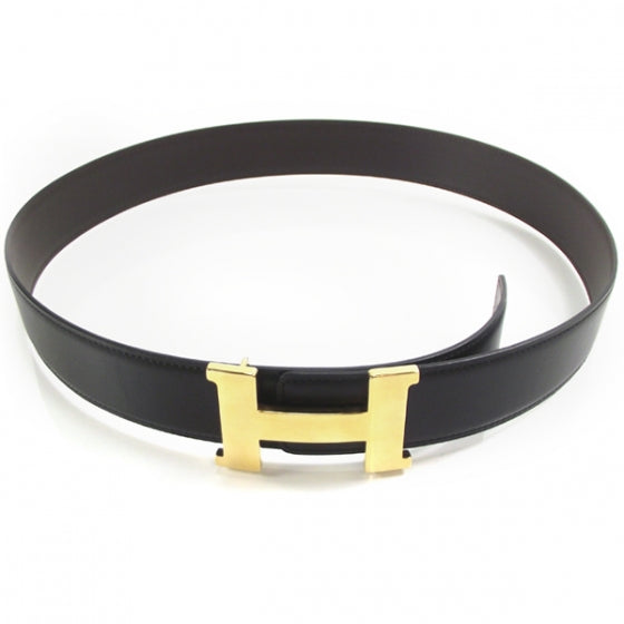 Hermes Leather Mens Belt w/ Gold H Buckle Black 1 of 7